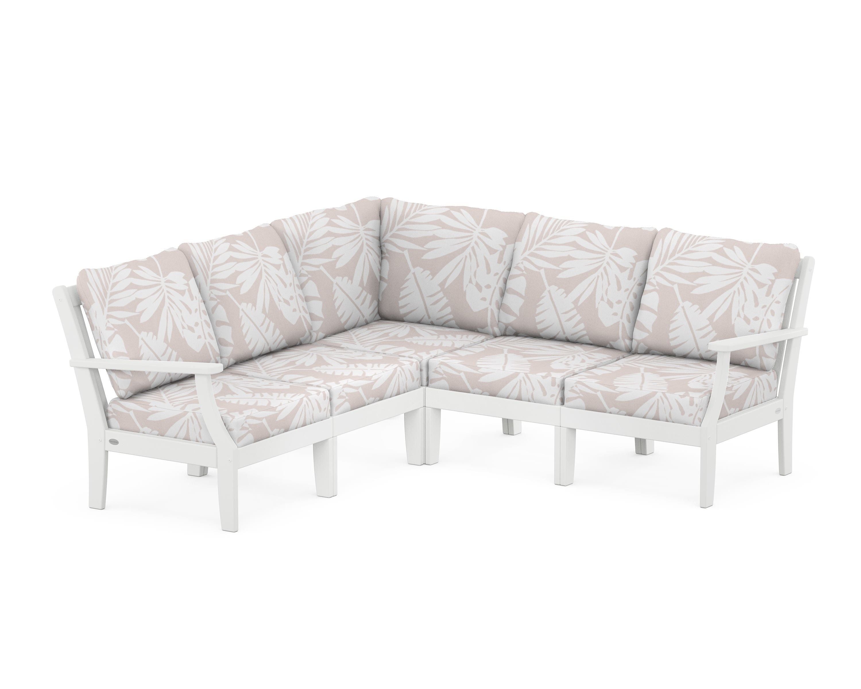 POLYWOOD® Braxton Modular 5-Piece Deep Seating Set in White / Leaf Dune Burlap