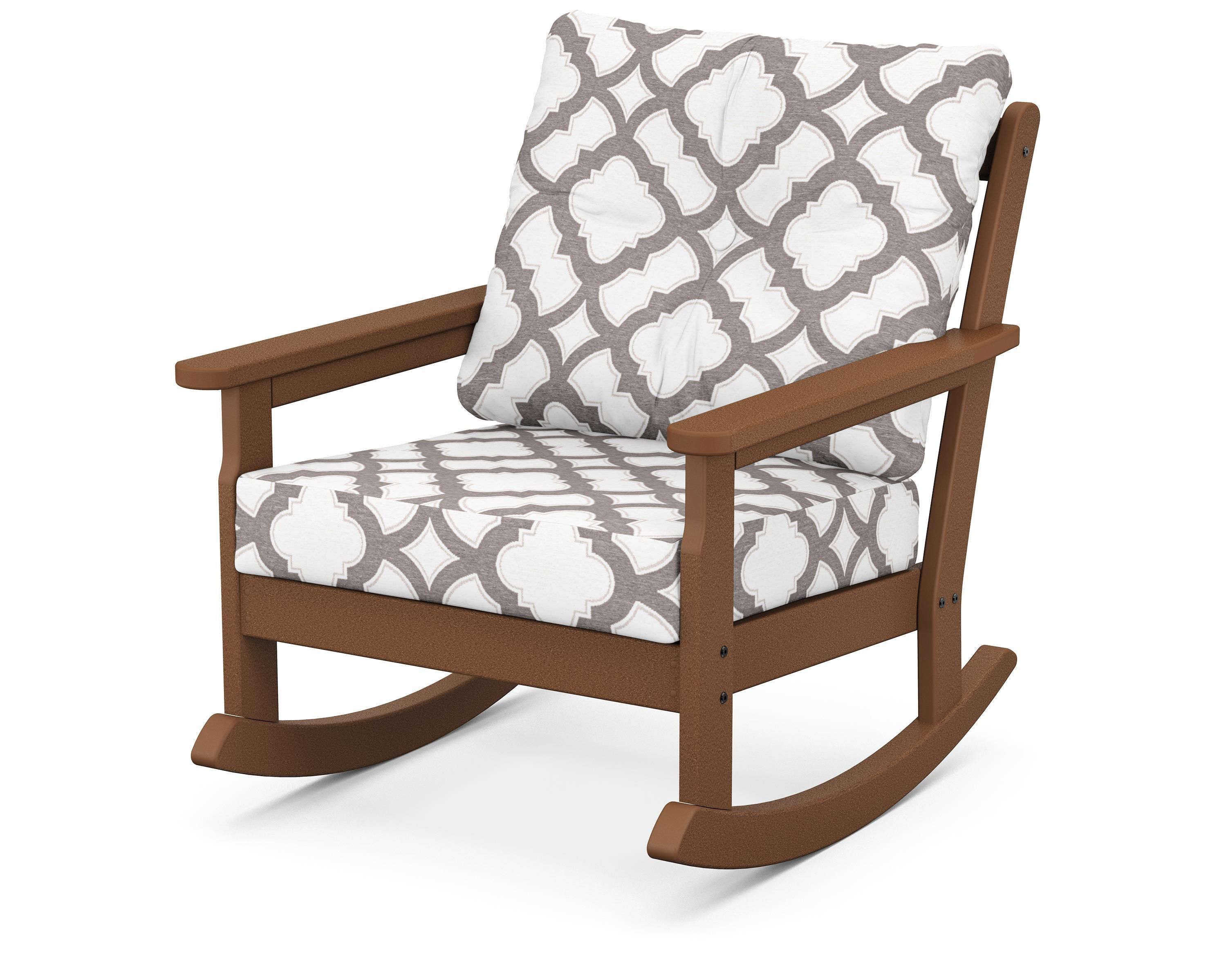 POLYWOOD® Vineyard Deep Seating Rocking Chair in Teak / Trellis Grey Mist