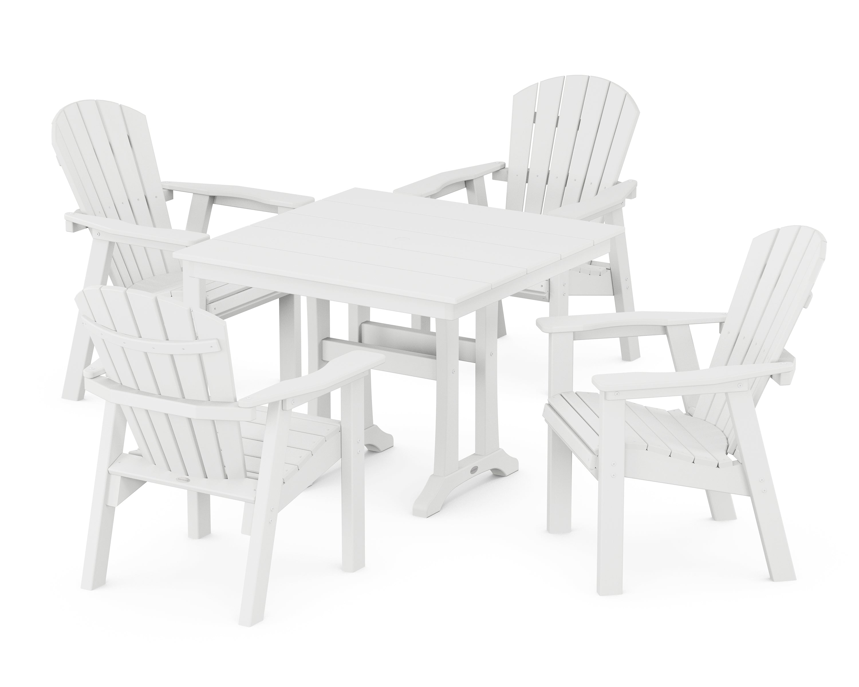 POLYWOOD® Seashell 5-Piece Farmhouse Dining Set With Trestle Legs in White