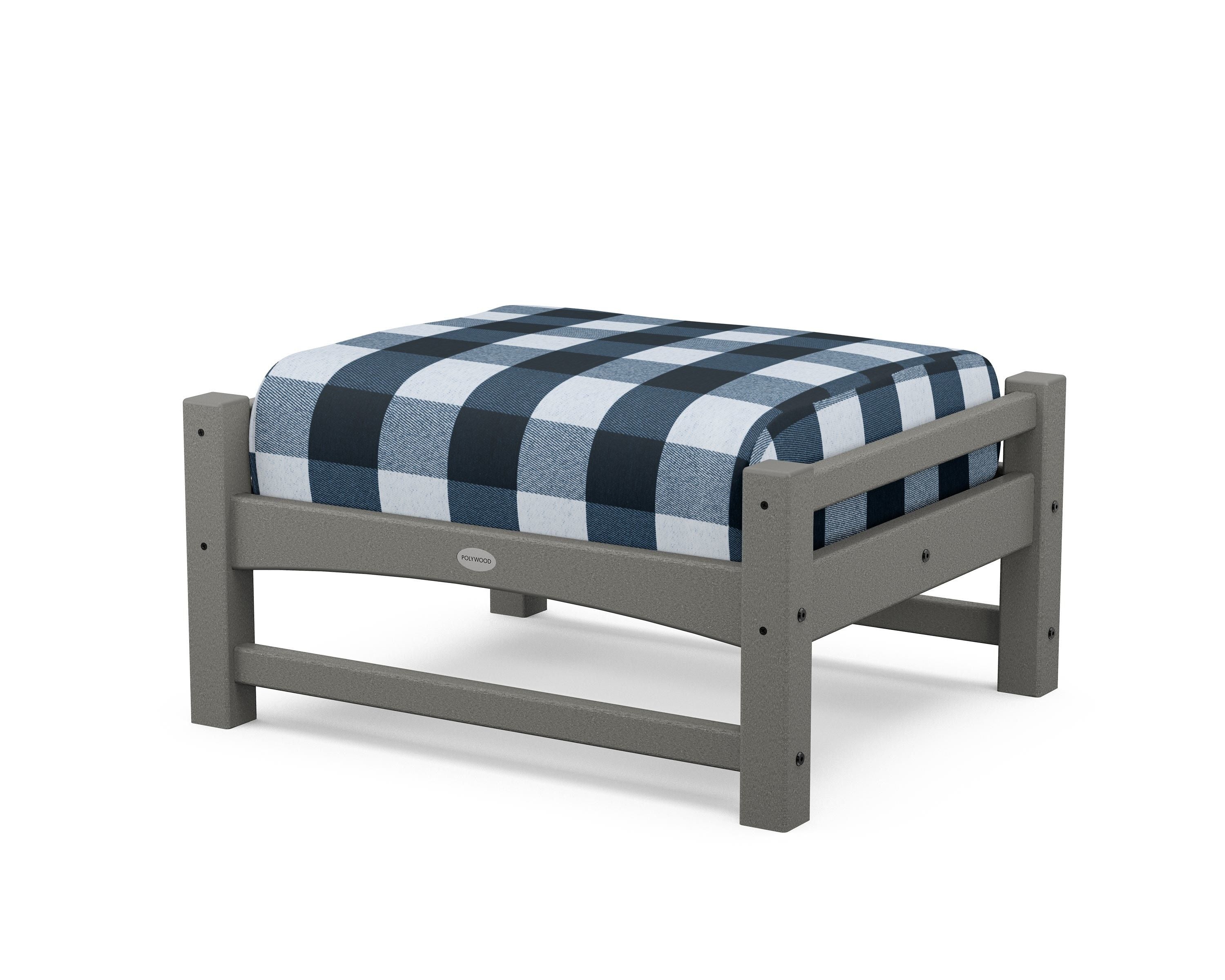 POLYWOOD® Club Ottoman in Slate Grey / Buffalo Plaid Marine Indigo
