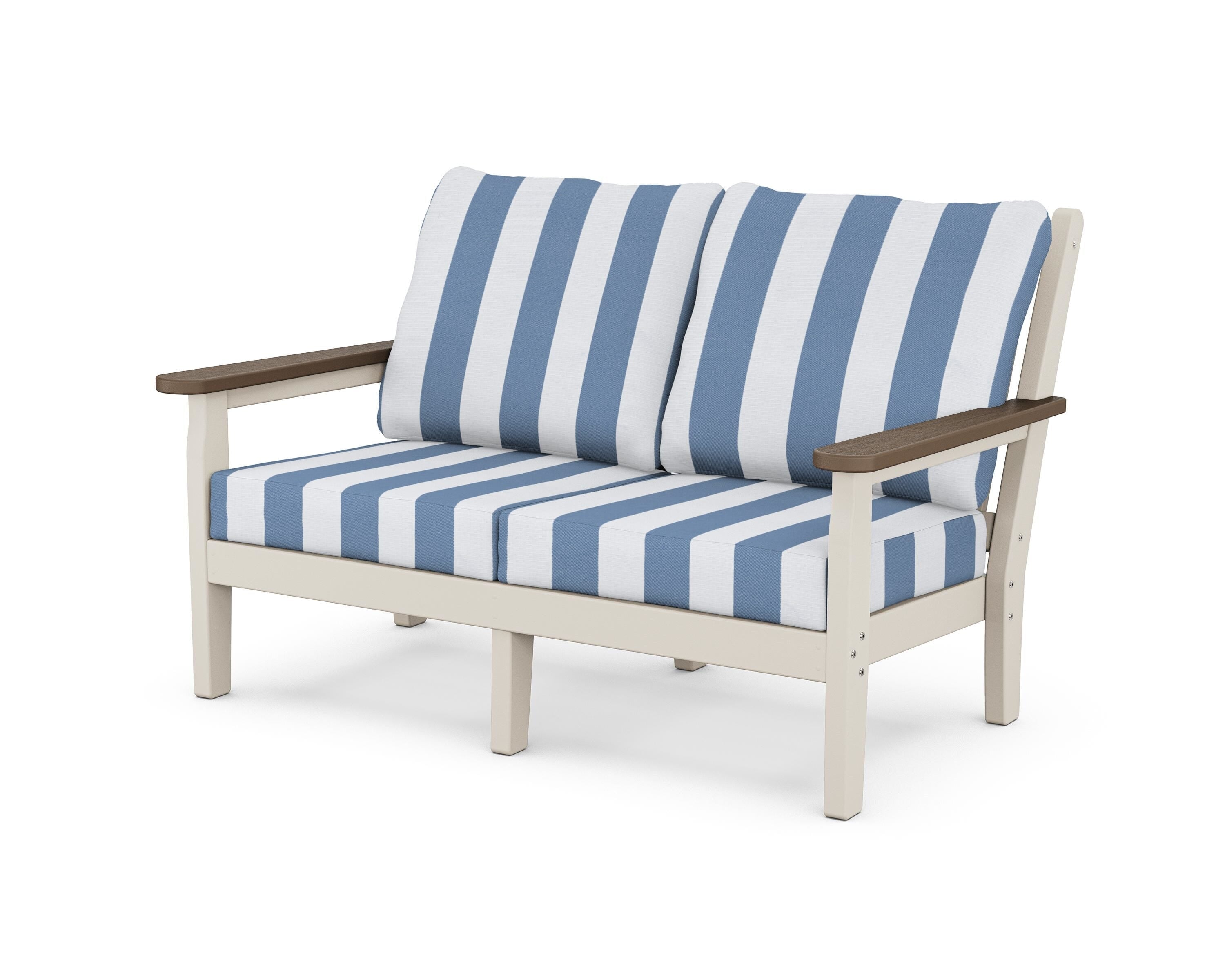 POLYWOOD® Chippendale Deep Seating Loveseat in Sand / Kona / Cabana Stripe Sky Blue