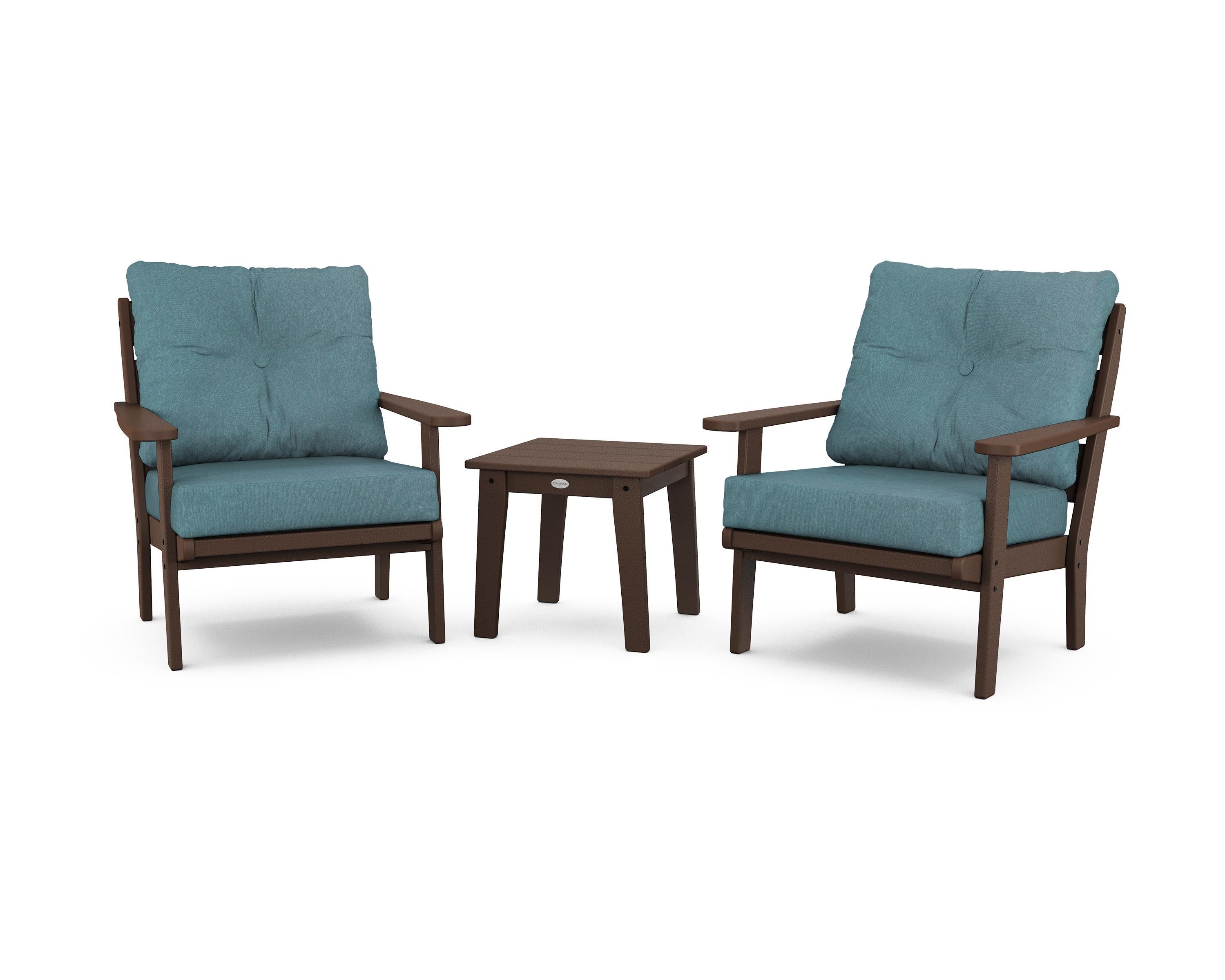 POLYWOOD® Lakeside 3-Piece Deep Seating Chair Set in Mahogany / Ocean Teal