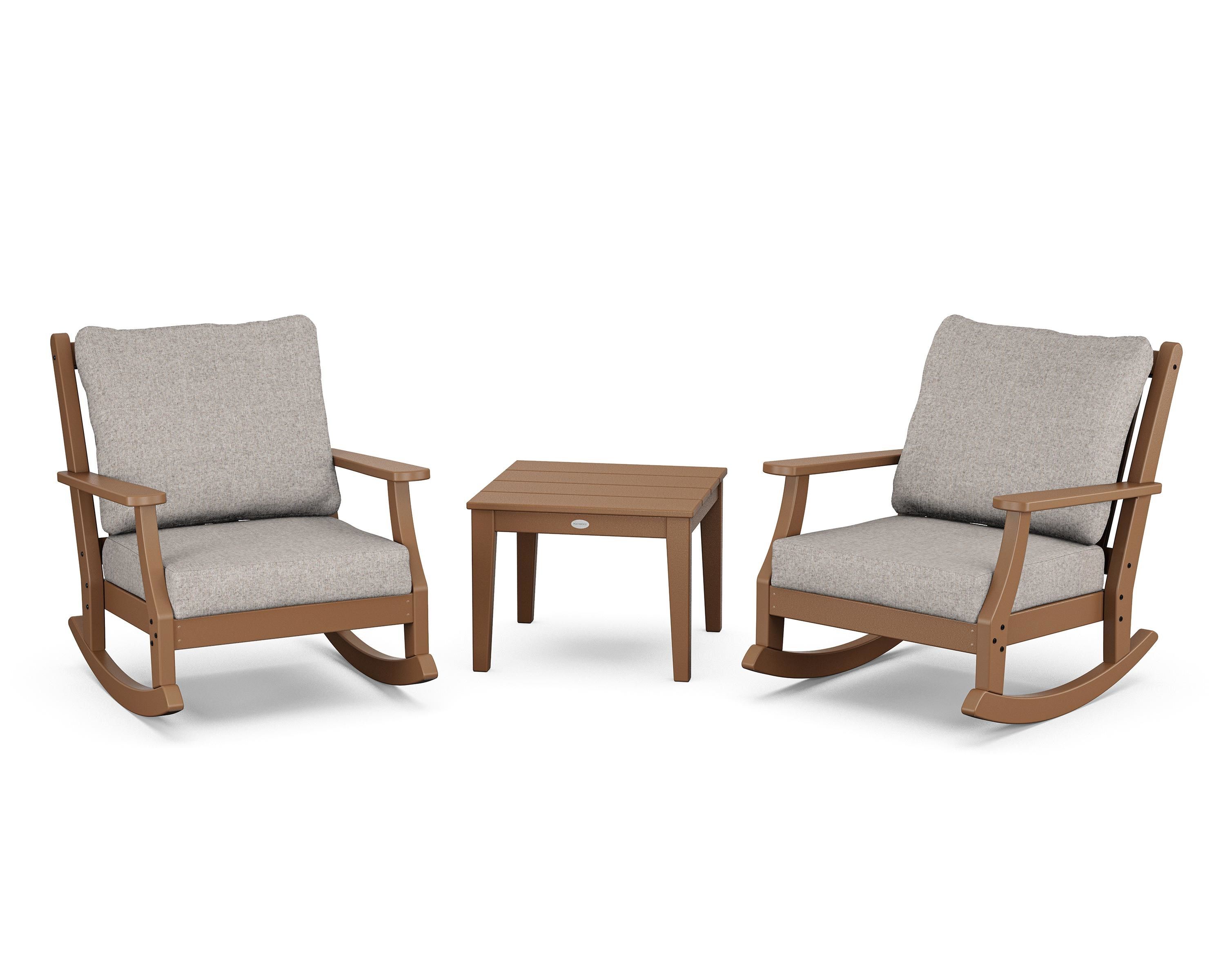 Country Living Wovendale 3-Piece Deep Seating Rocker Set in Teak / Weathered Tweed