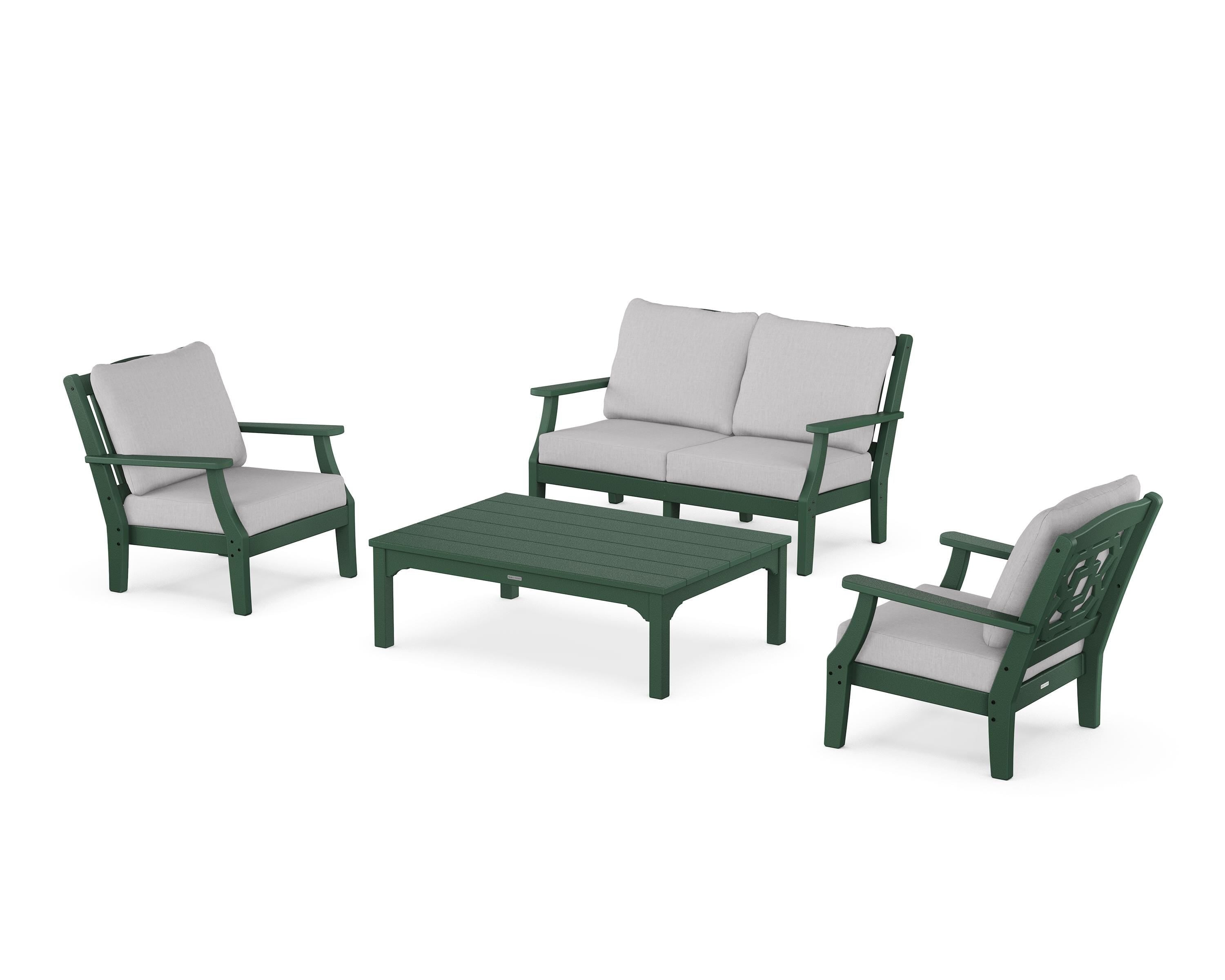 Martha Stewart by POLYWOOD® Chinoiserie 4-Piece Deep Seating Set with Loveseat in Green / Granite