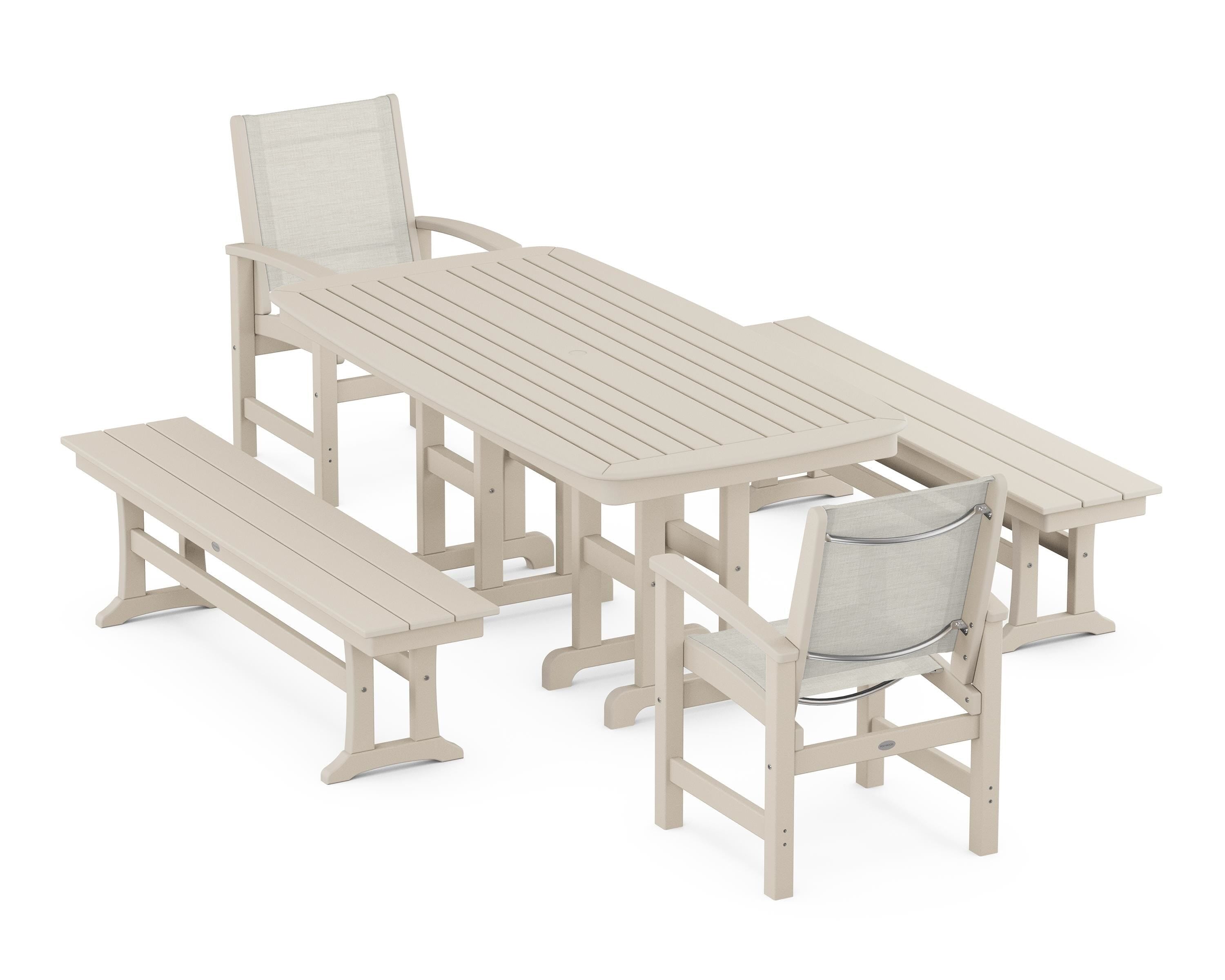 POLYWOOD® Coastal 5-Piece Dining Set in Sand / Parchment Sling