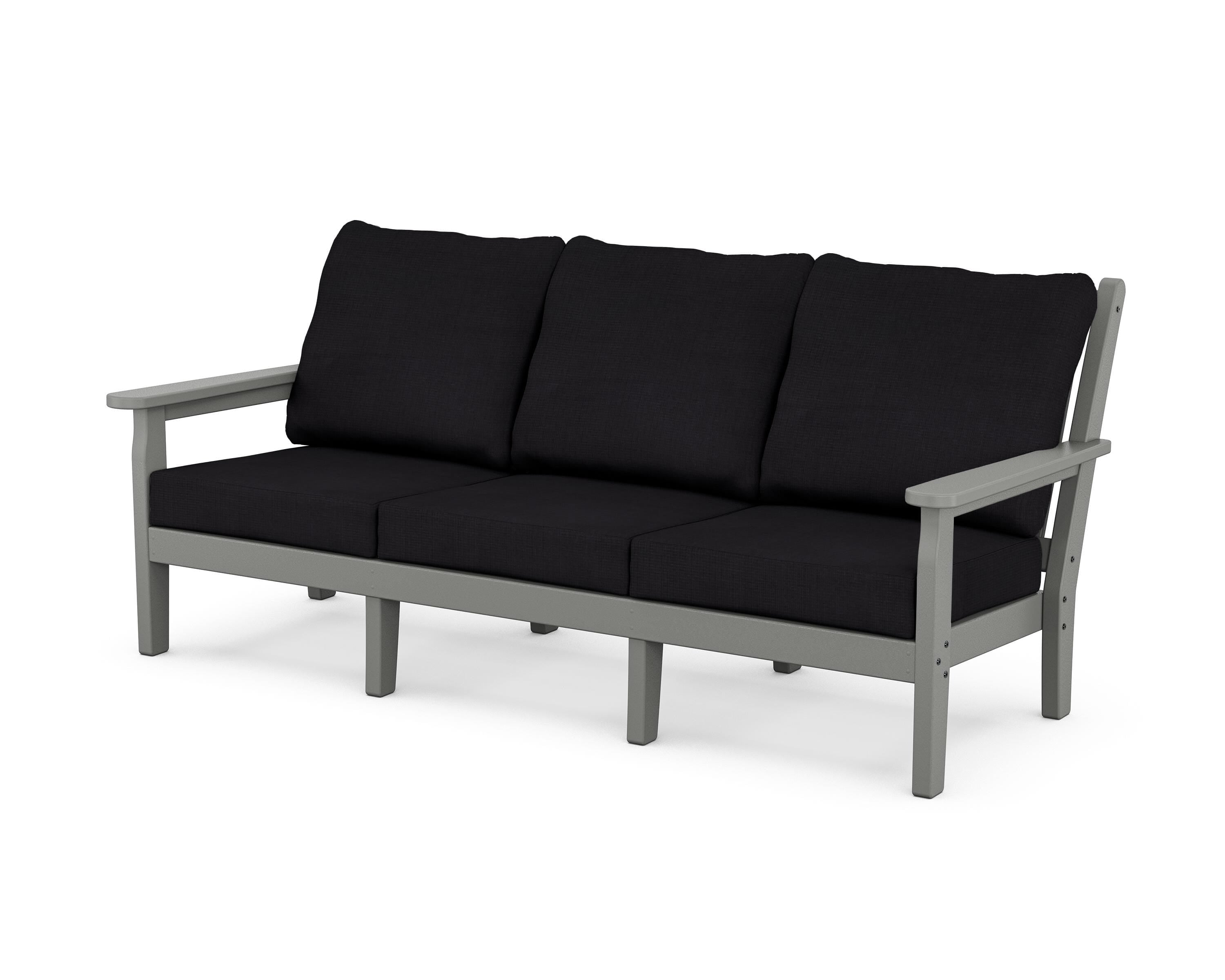 POLYWOOD® Chippendale Deep Seating Sofa in Slate Grey / Midnight Linen