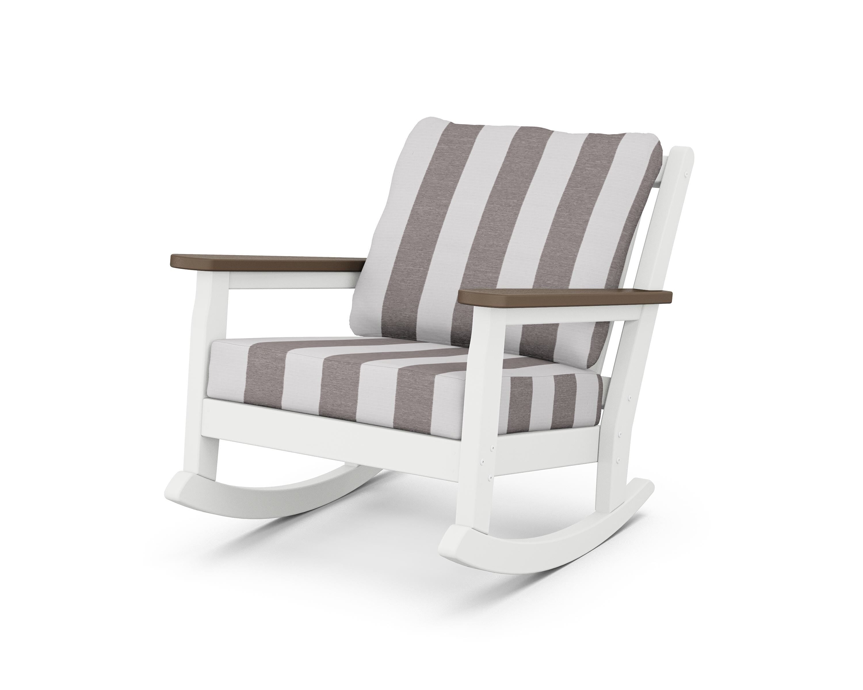 POLYWOOD® Chippendale Deep Seating Rocking Chair in White / Kona / Cabana Stripe Grey Mist