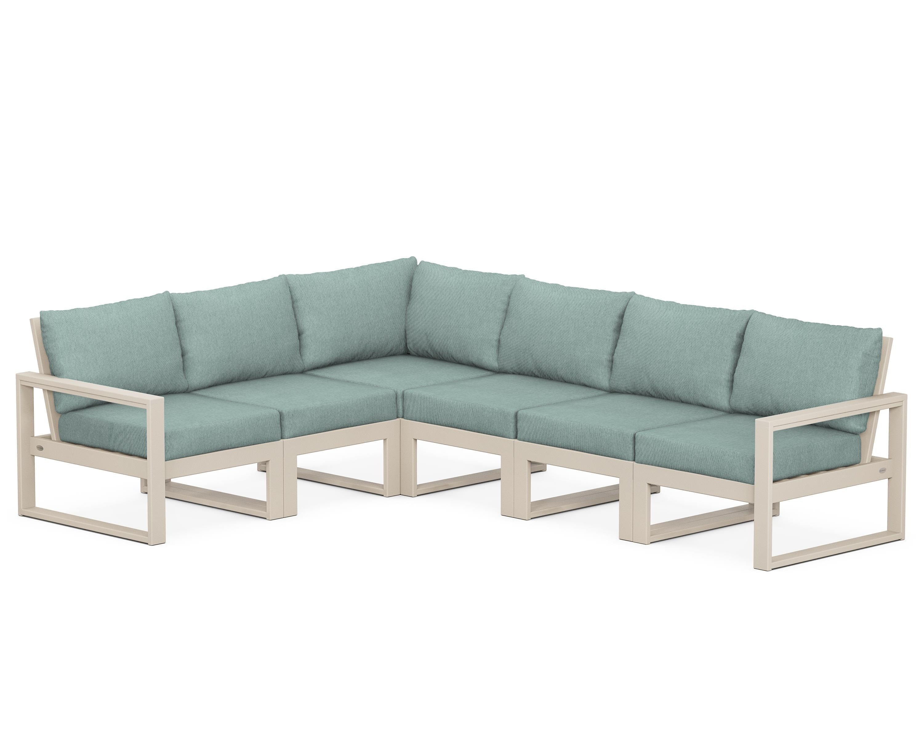POLYWOOD® EDGE 6-Piece Modular Deep Seating Set in Sand / Glacier Spa