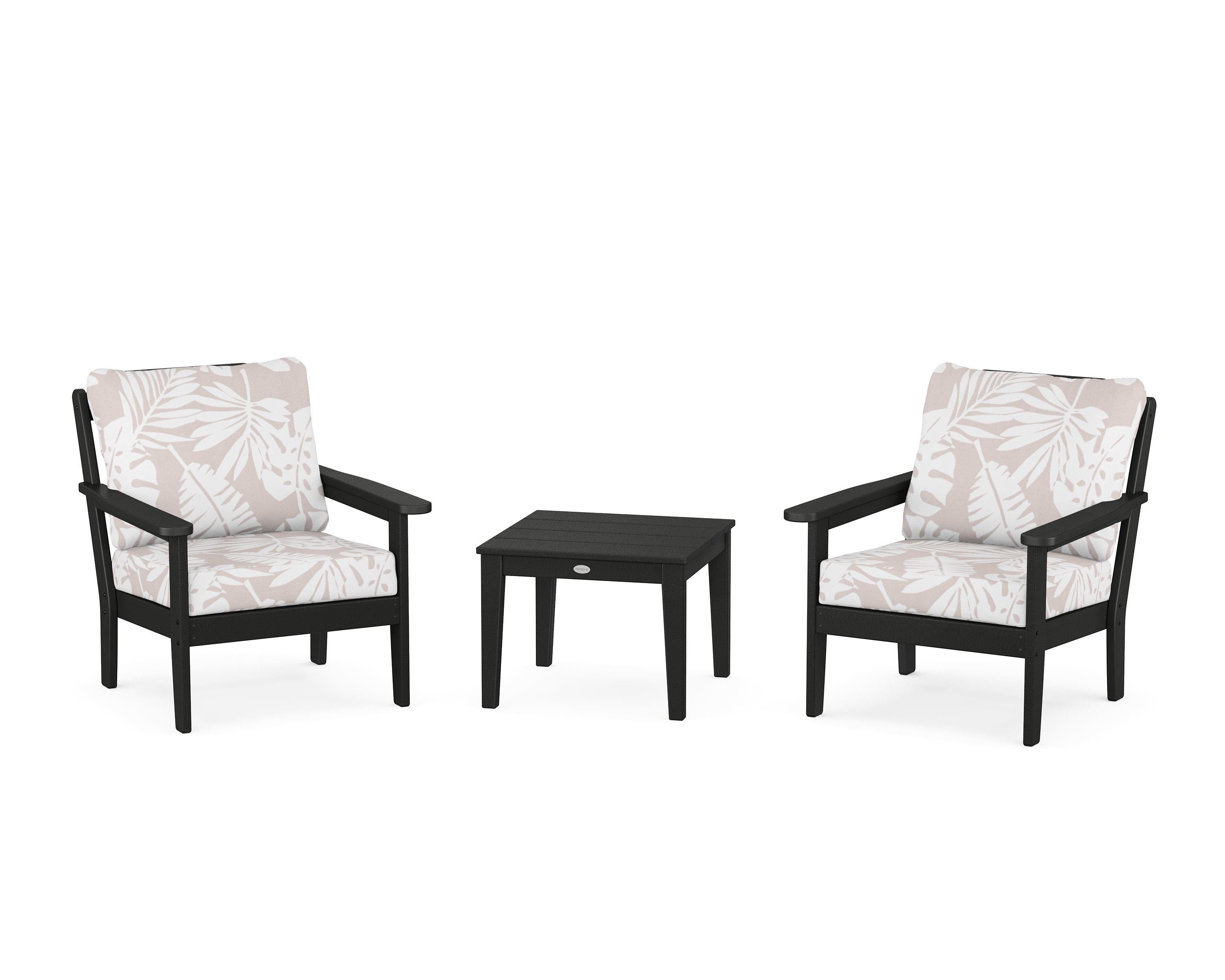 Country Living Cottage 3-Piece Deep Seating Set in Black / Leaf Dune Burlap