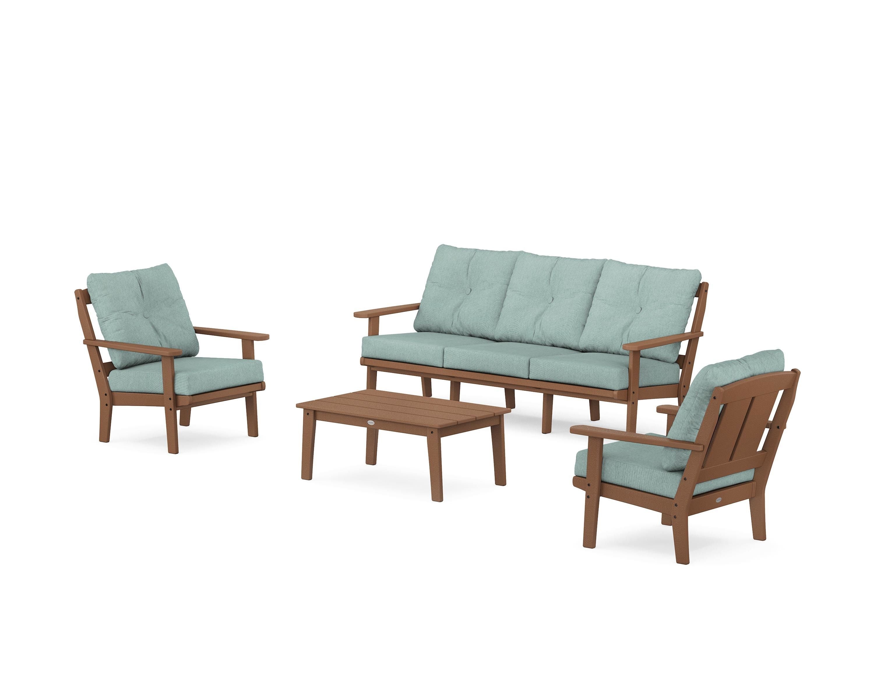 POLYWOOD® Mission 4-Piece Deep Seating Set with Sofa in Teak / Glacier Spa