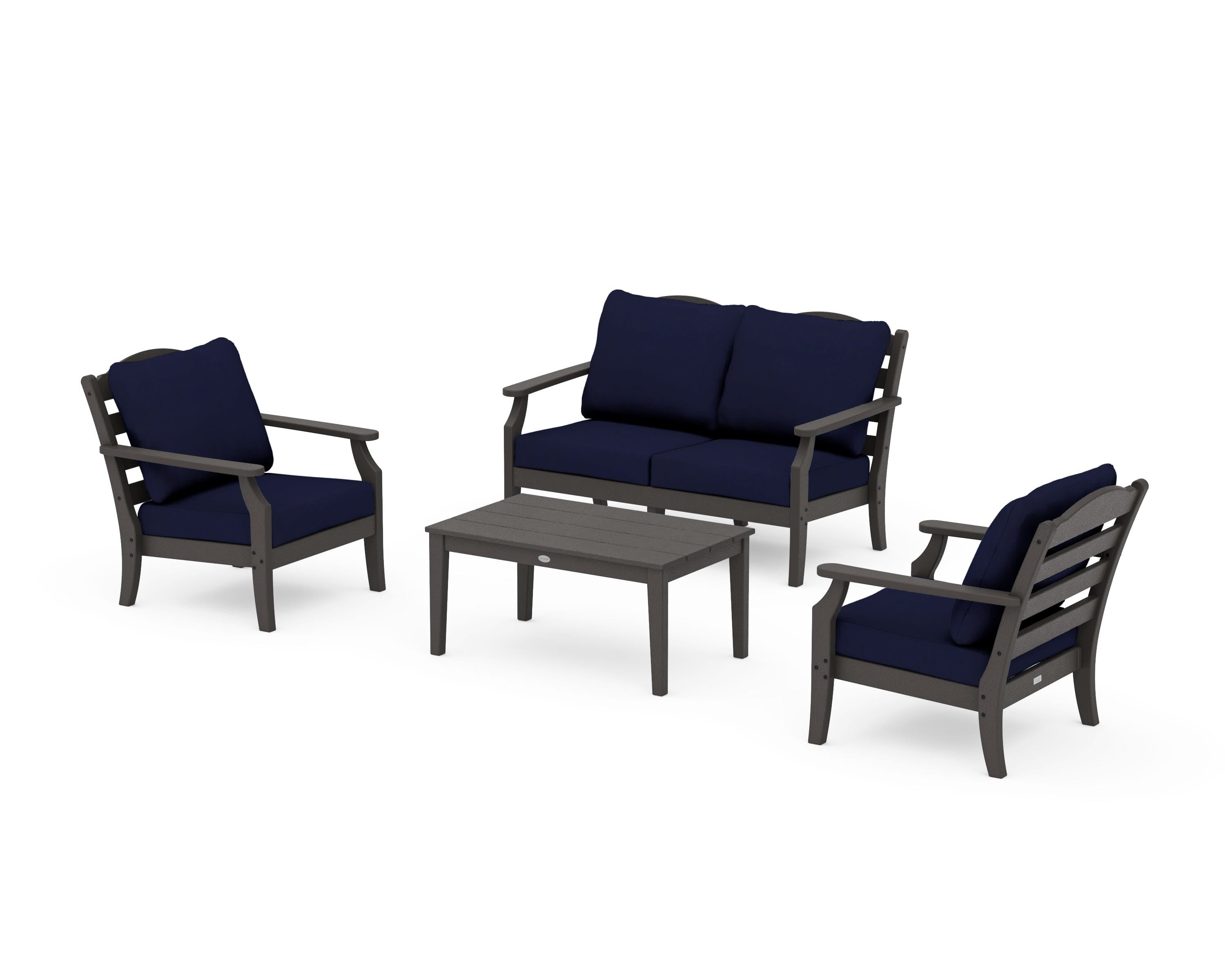 Draper James™ by POLYWOOD® Savannah 4-Piece Deep Seating Set with Loveseat in Vintage Coffee / Navy