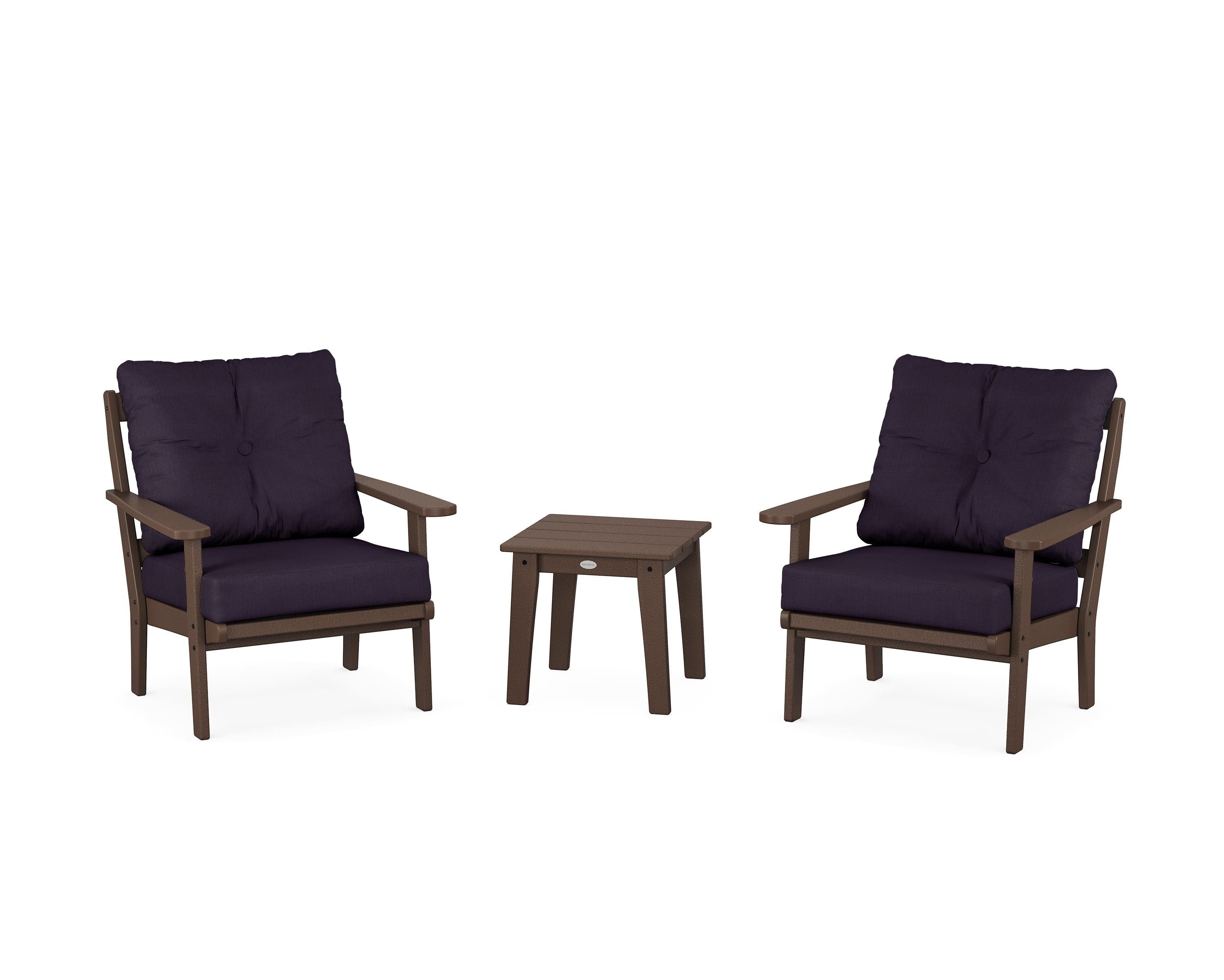 POLYWOOD® Mission 3-Piece Deep Seating Set in Mahogany / Navy Linen