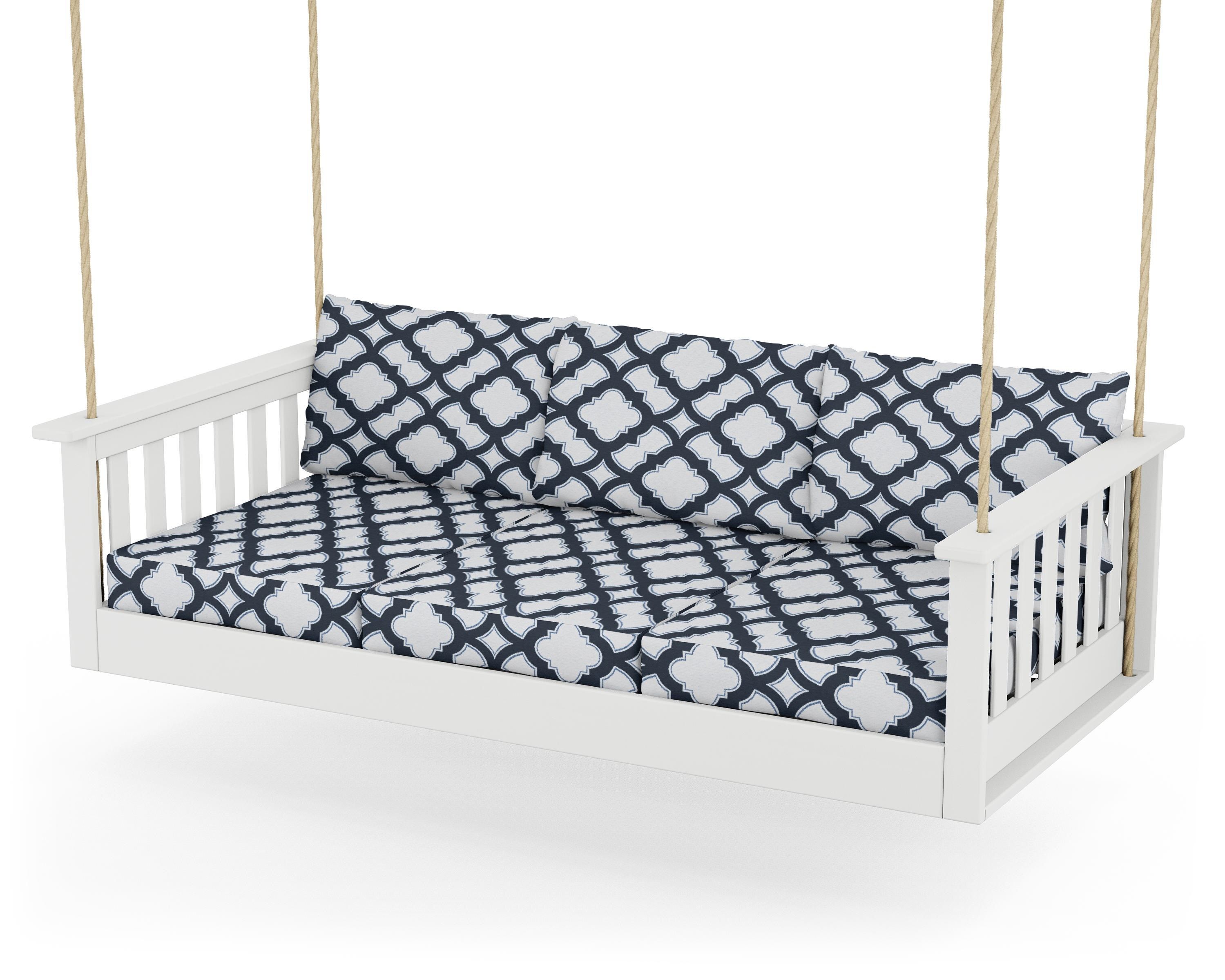 POLYWOOD® Vineyard Daybed Swing in White / Trellis Marine Indigo