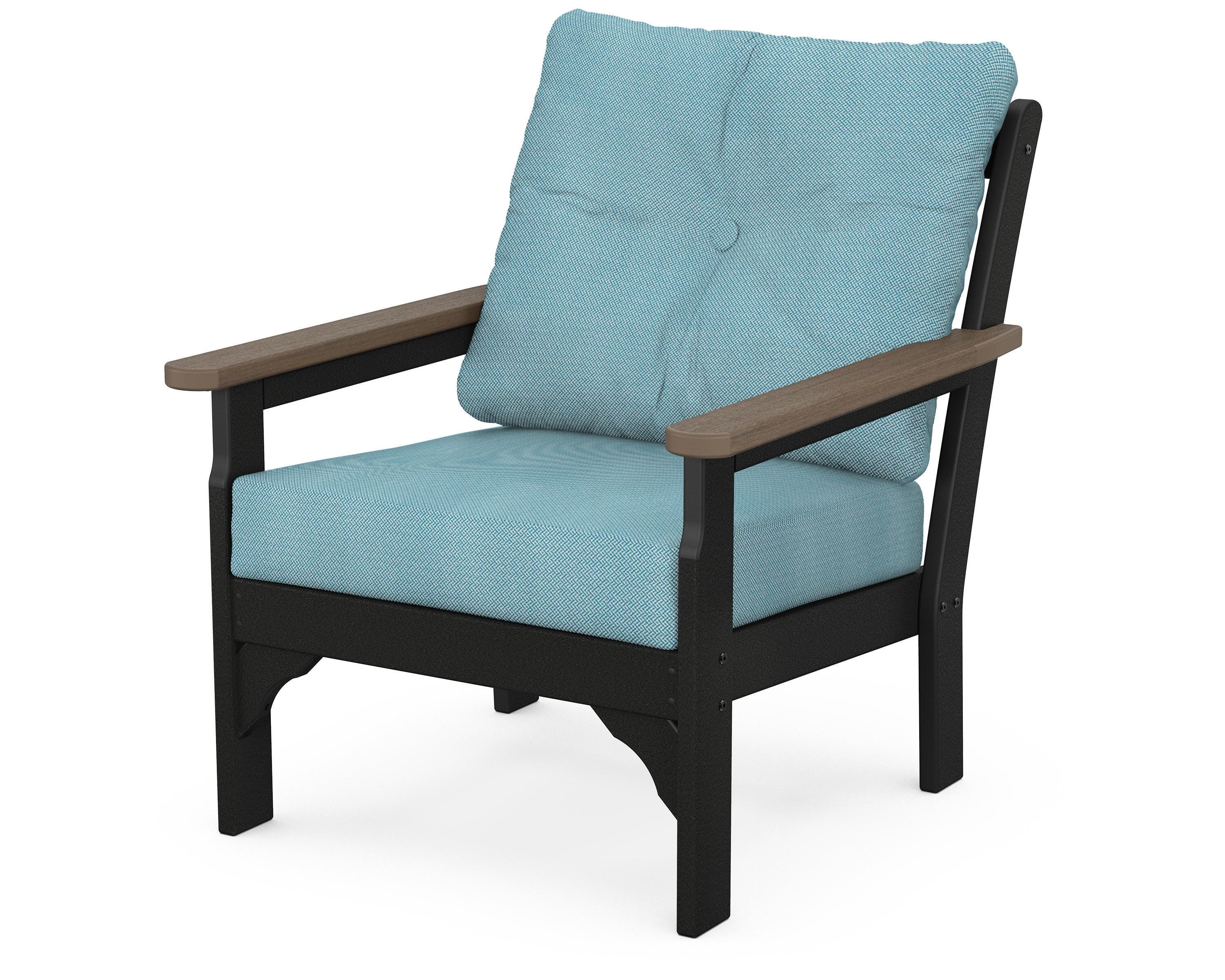 POLYWOOD® Vineyard Deep Seating Chair in Black / Kona / Lattice Sky Blue