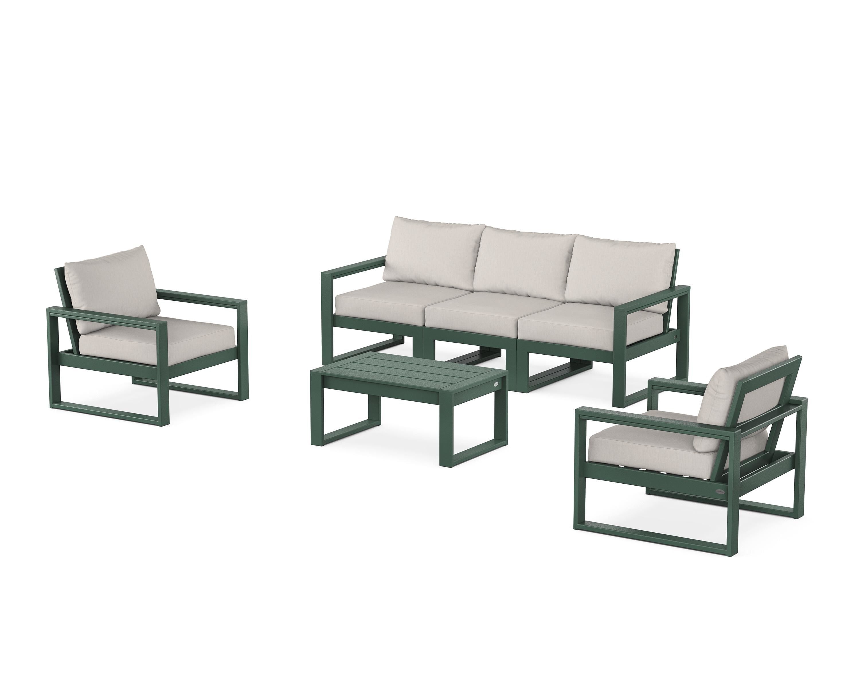 POLYWOOD® EDGE Sectional 4-Piece Deep Seating Set with Sofa in Green / Cast Ash
