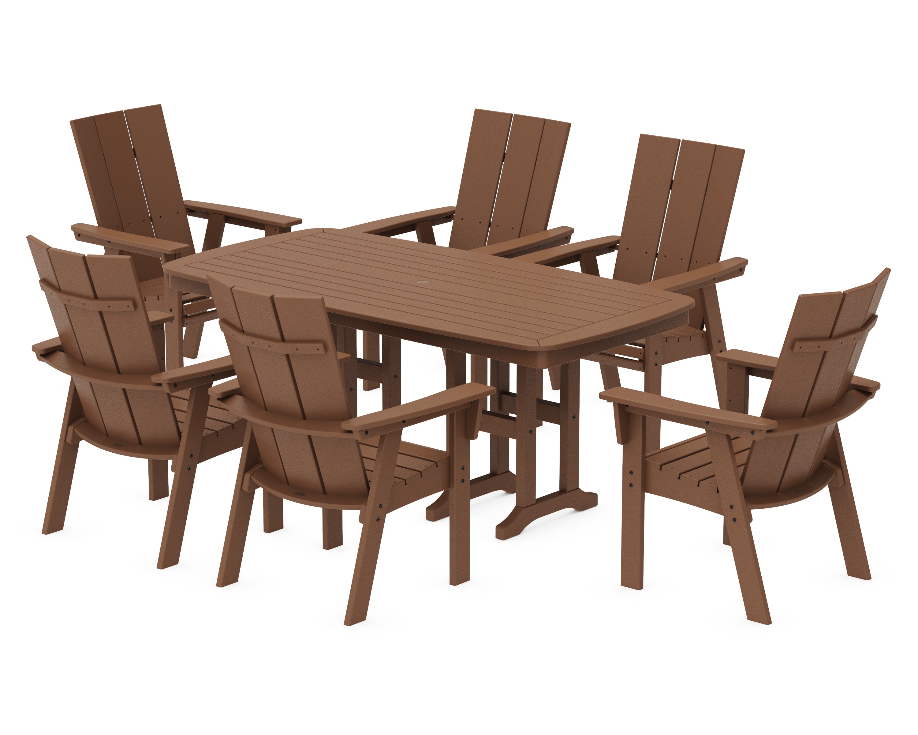 POLYWOOD® Modern Curveback Adirondack 7-Piece Dining Set in Teak