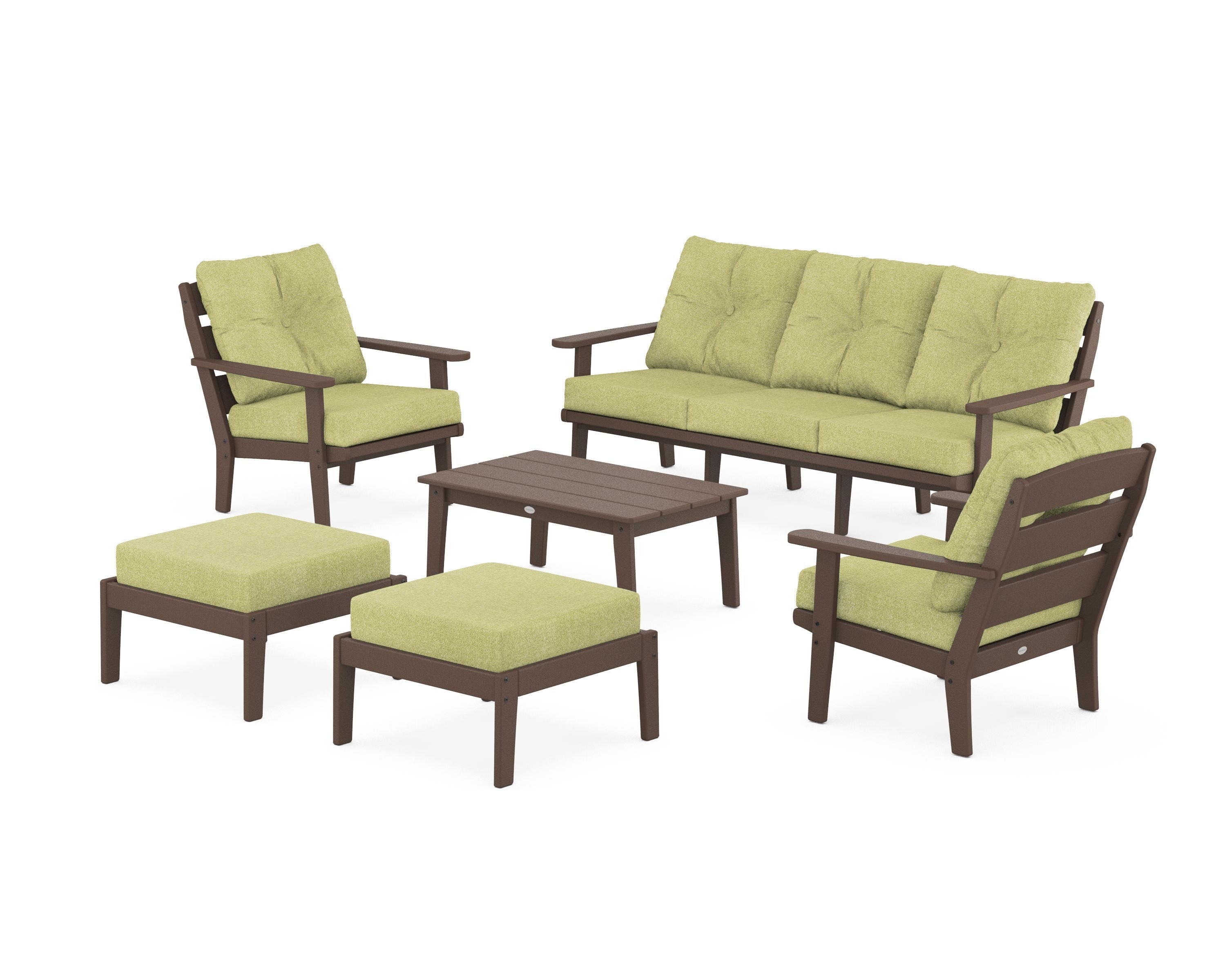 POLYWOOD® Lakeside 6-Piece Lounge Sofa Set in Mahogany / Chartreuse Boucle