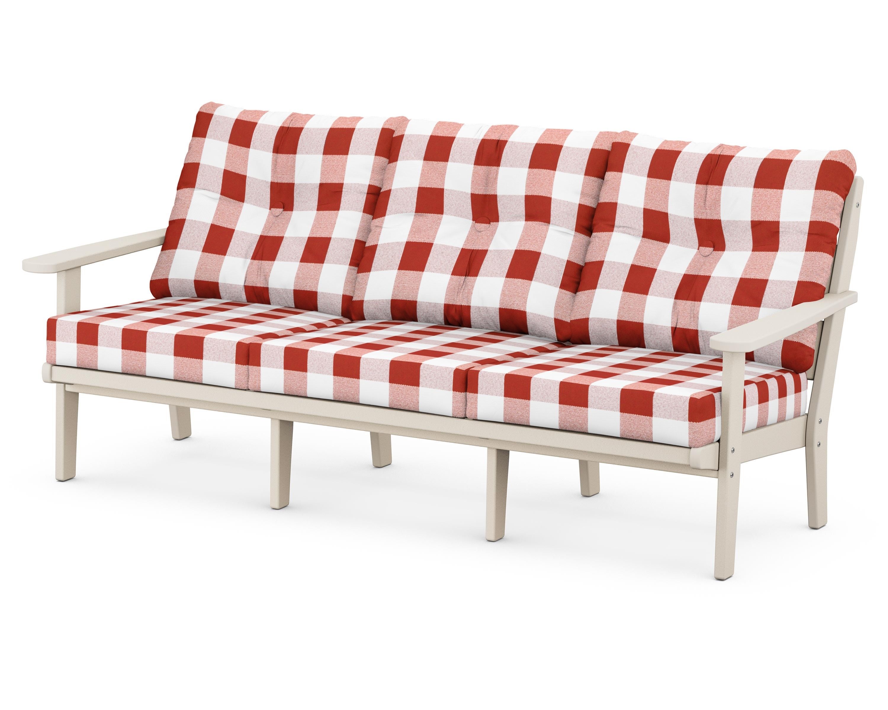 POLYWOOD® Lakeside Deep Seating Sofa in Sand / Buffalo Plaid Crimson