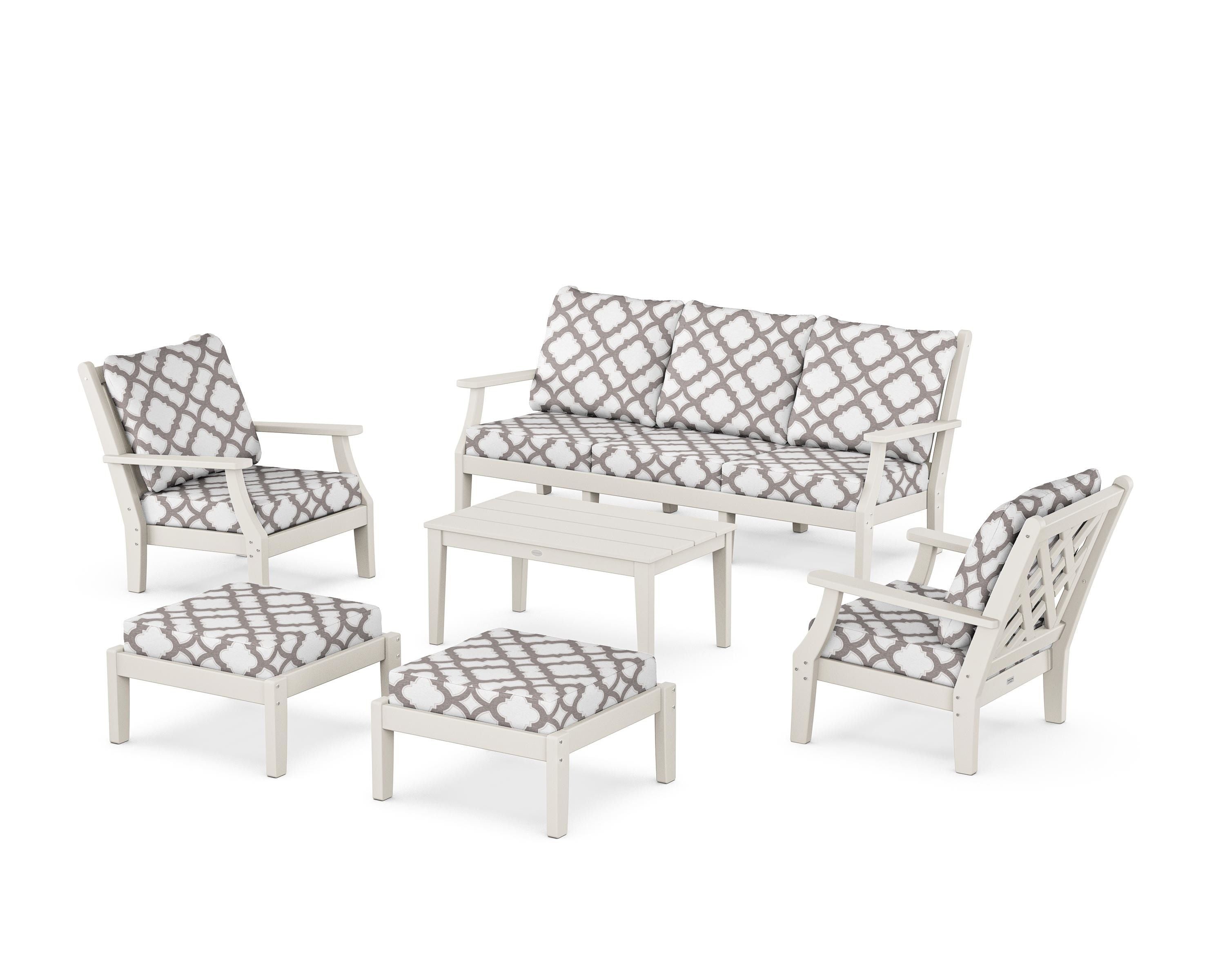 Country Living Wovendale 6-Piece Lounge Sofa Set in Sand / Trellis Grey Mist