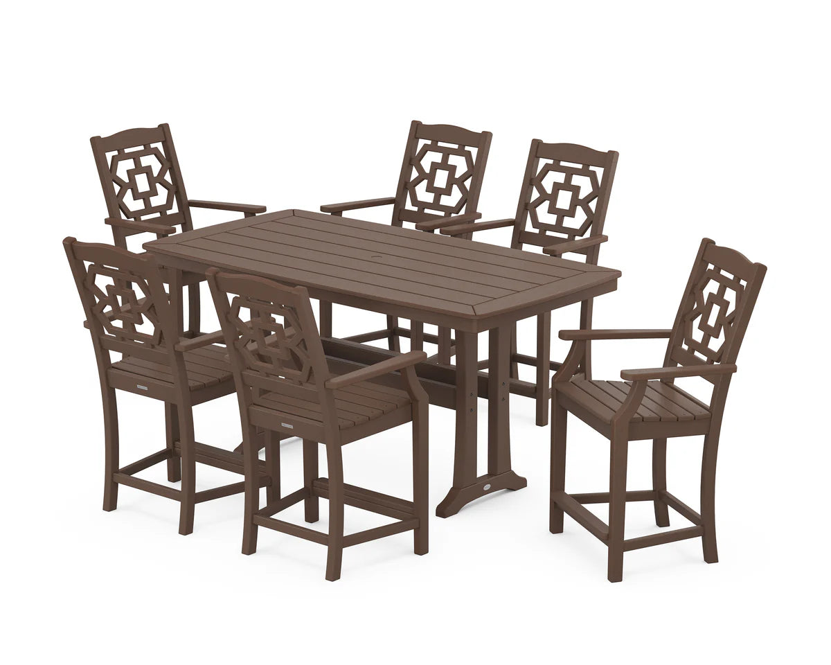 Chinoiserie Arm Chair 7-Piece Counter Set with Trestle Legs