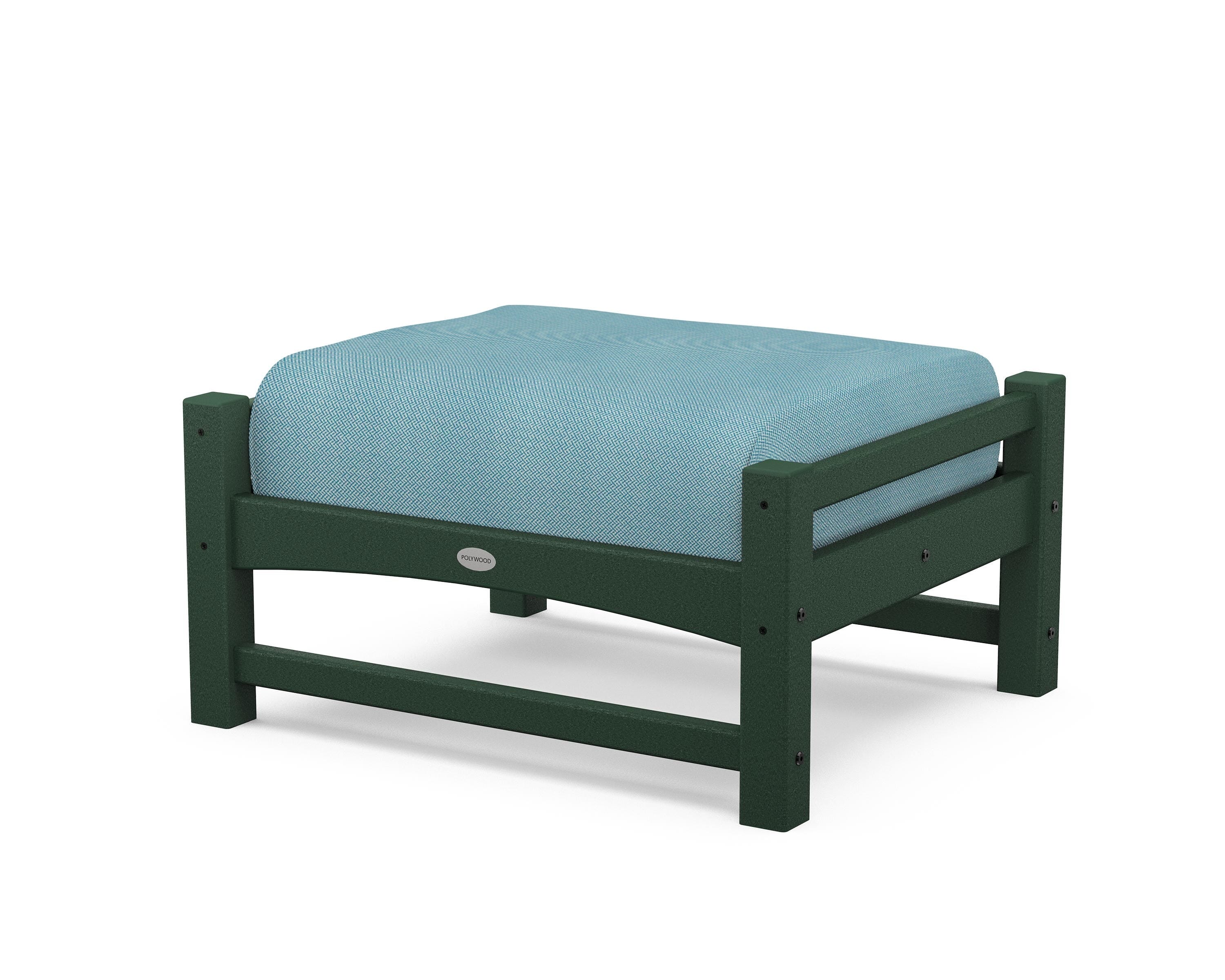 POLYWOOD® Club Ottoman in Green / Lattice Sky Blue