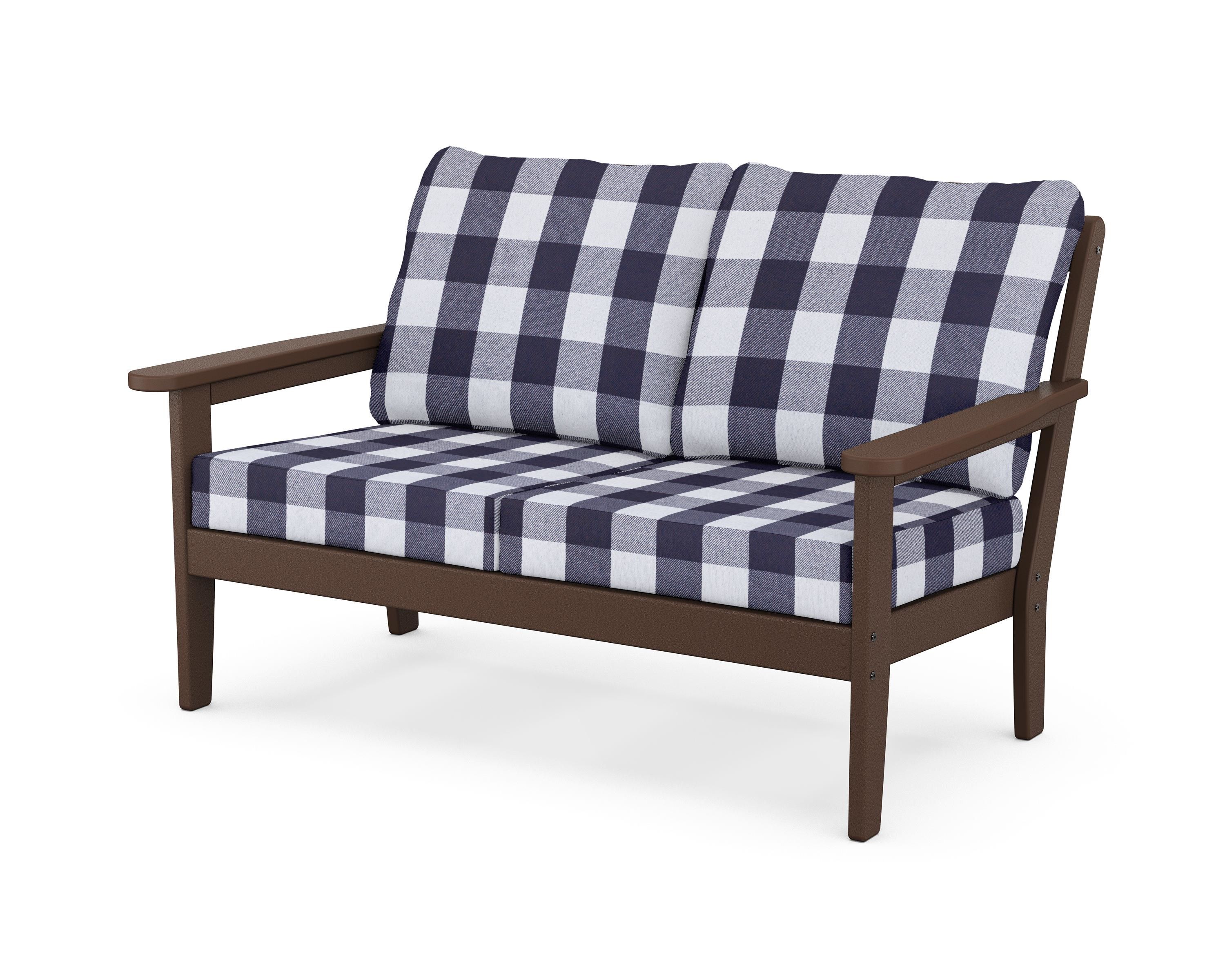 Country Living Cottage Deep Seating Loveseat in Mahogany / Buffalo Plaid Navy