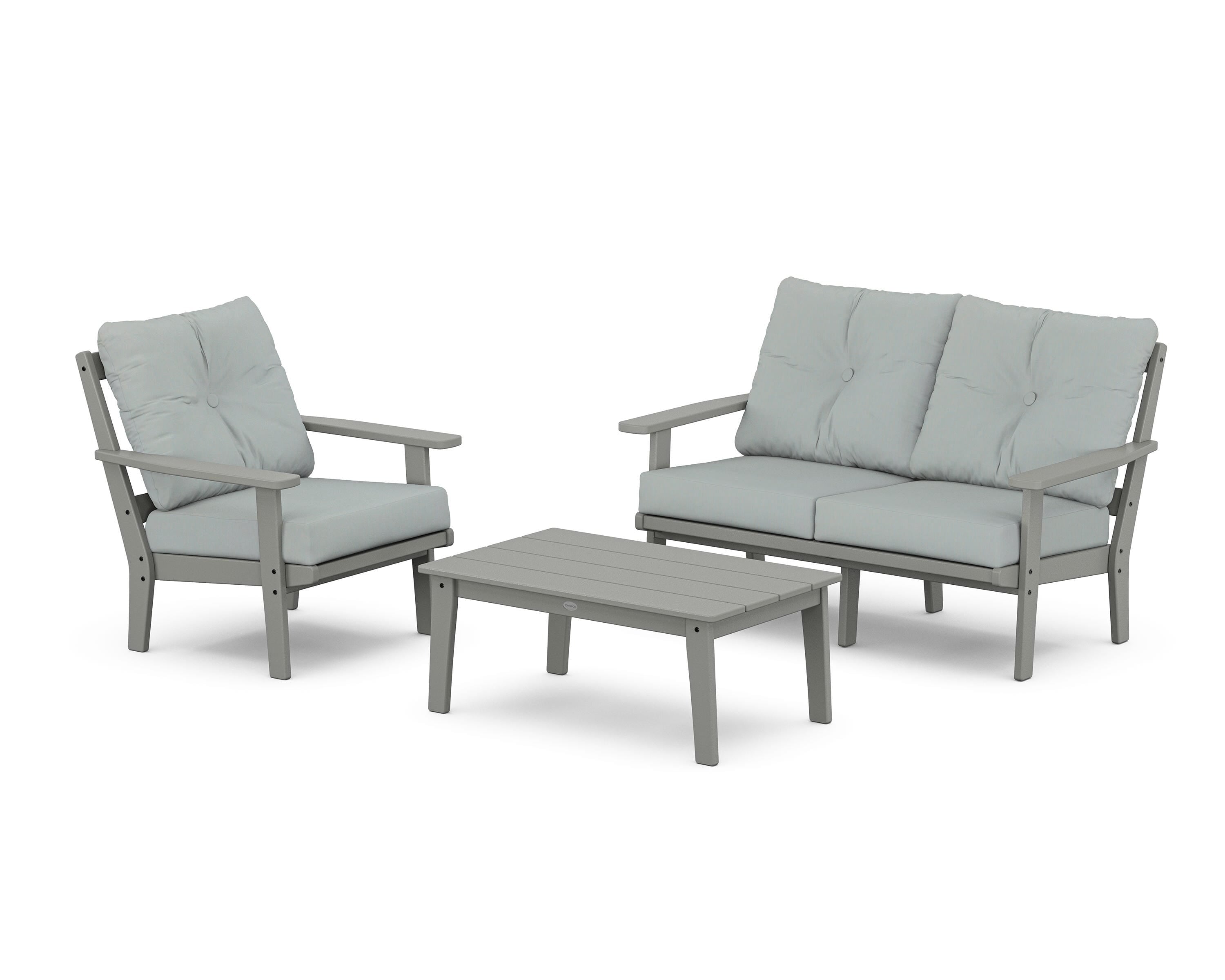 POLYWOOD® Oxford 3-Piece Deep Seating Set with Loveseat in Slate Grey / Spa