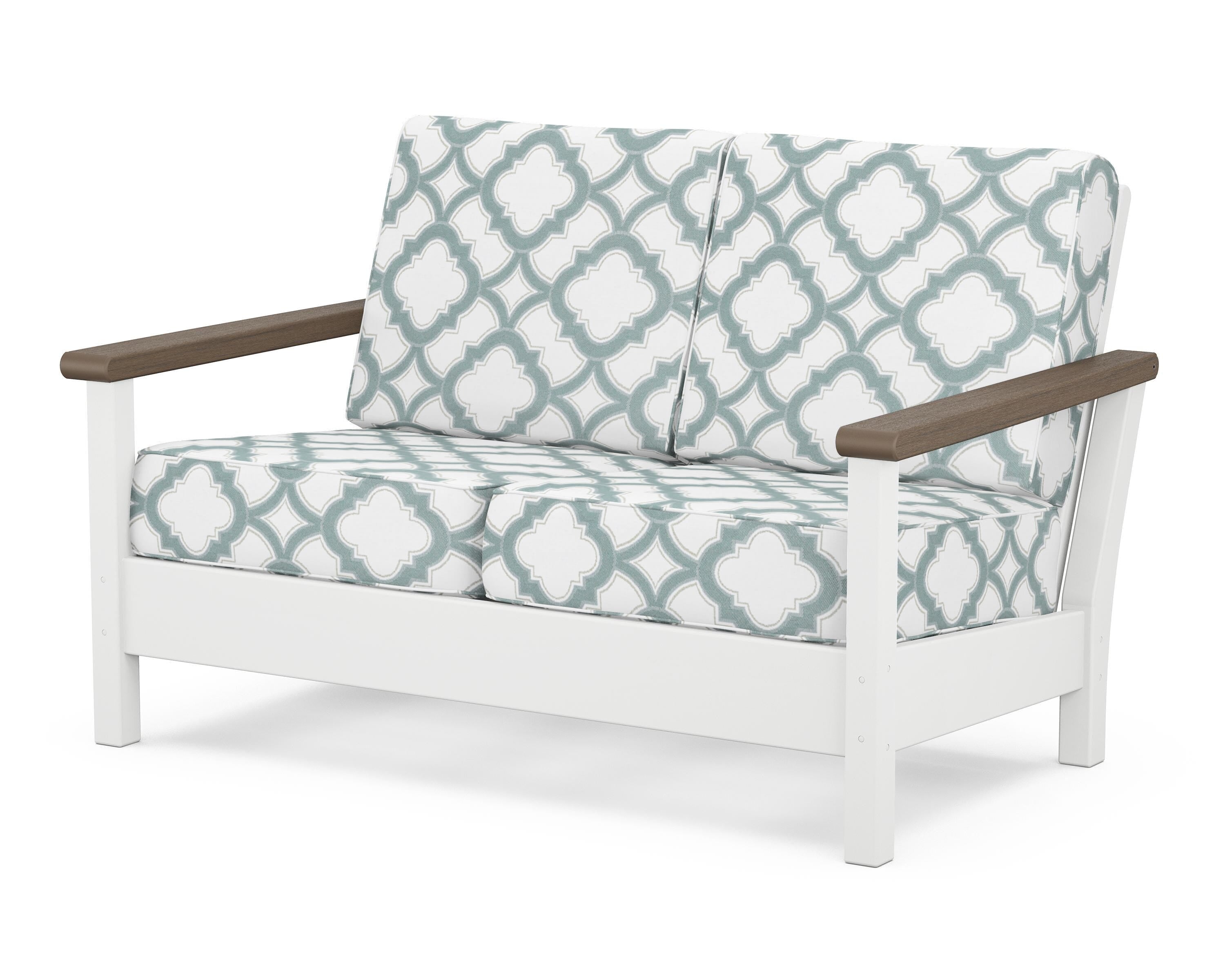 POLYWOOD® Harbour Deep Seating Loveseat in White / Kona / Trellis Glacier Spa