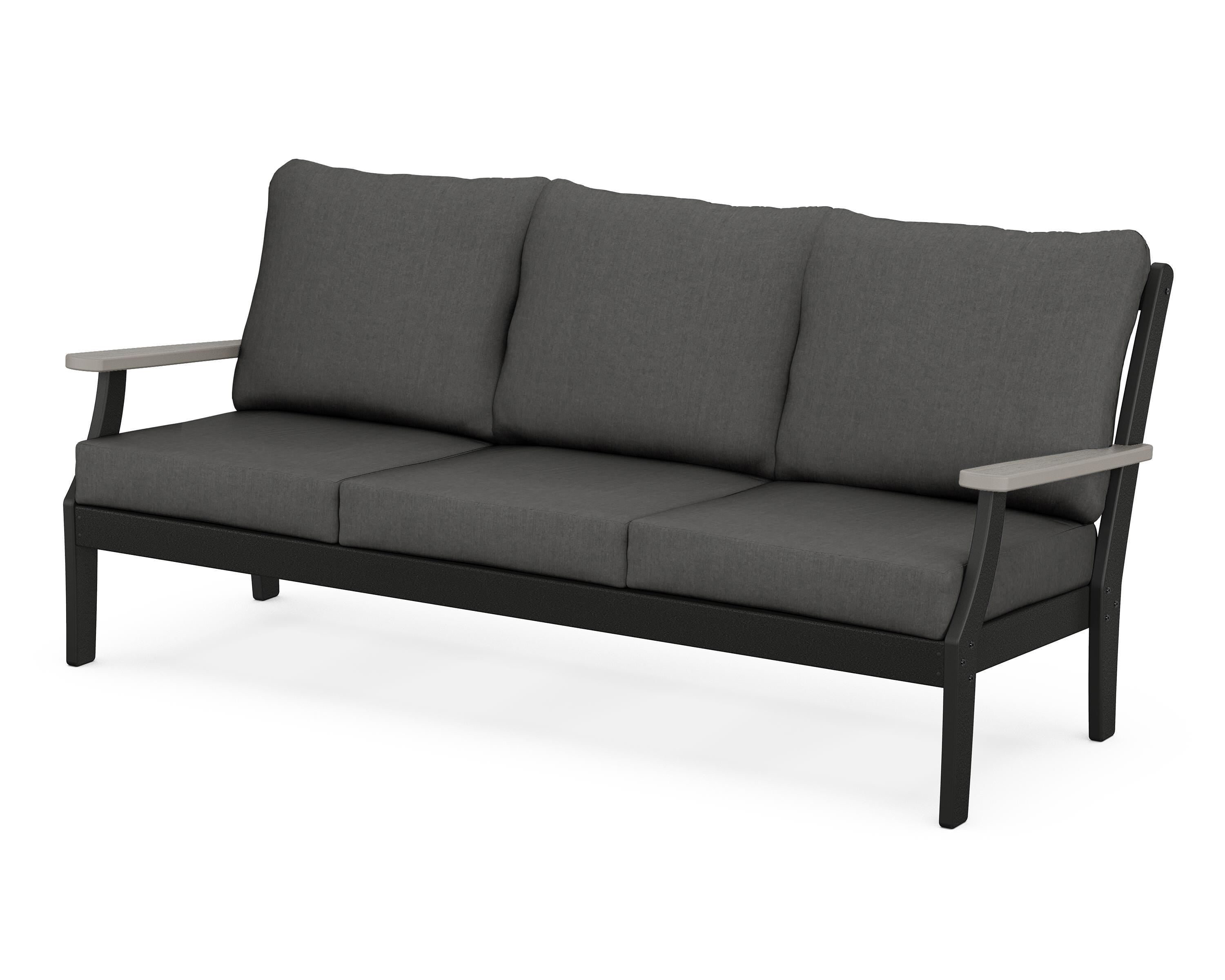 POLYWOOD® Braxton Deep Seating Sofa in Black / Driftwood / Spectrum Carbon