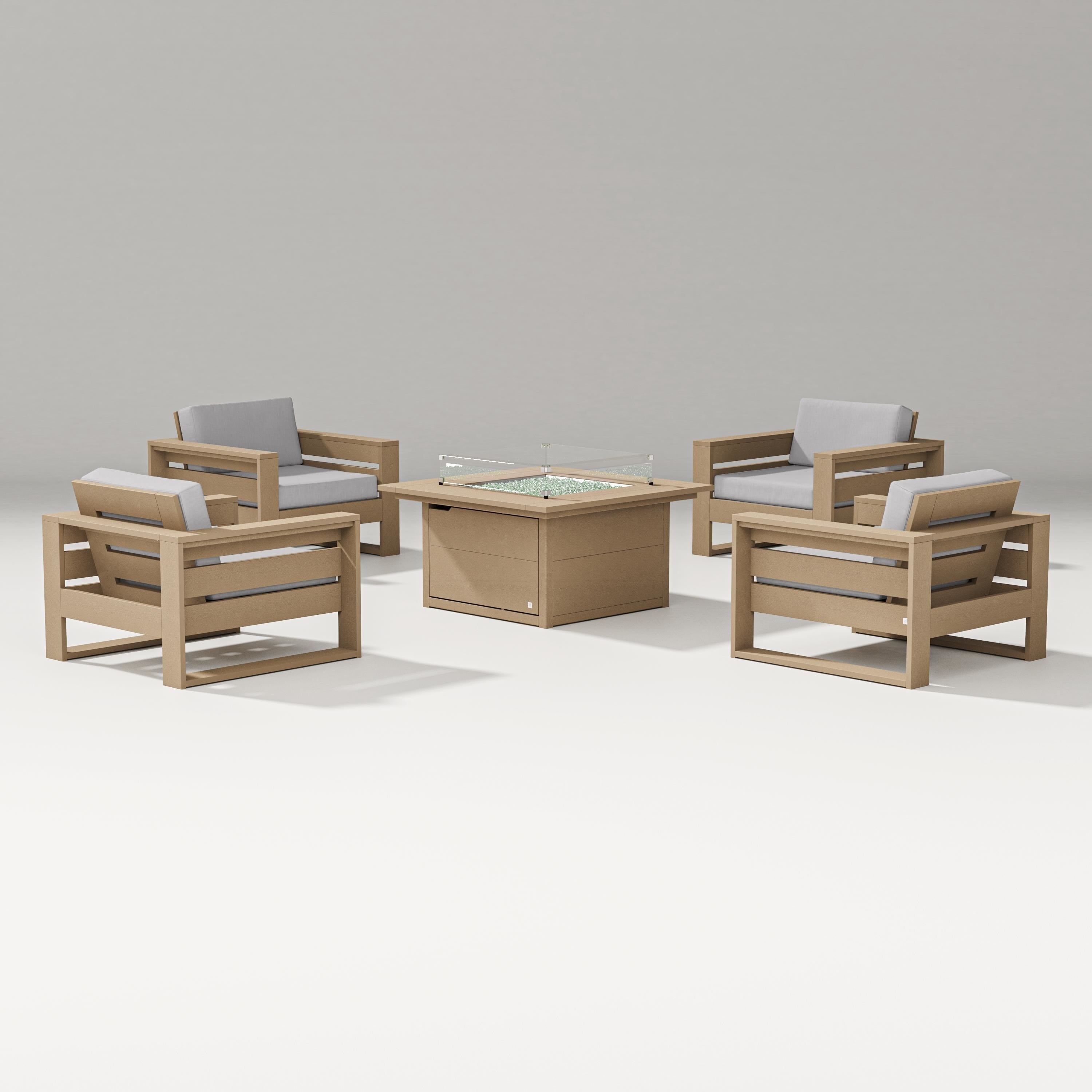 PW Designer Series Latitude 5-Piece Lounge Fire Table Set in Vintage Sahara / Granite