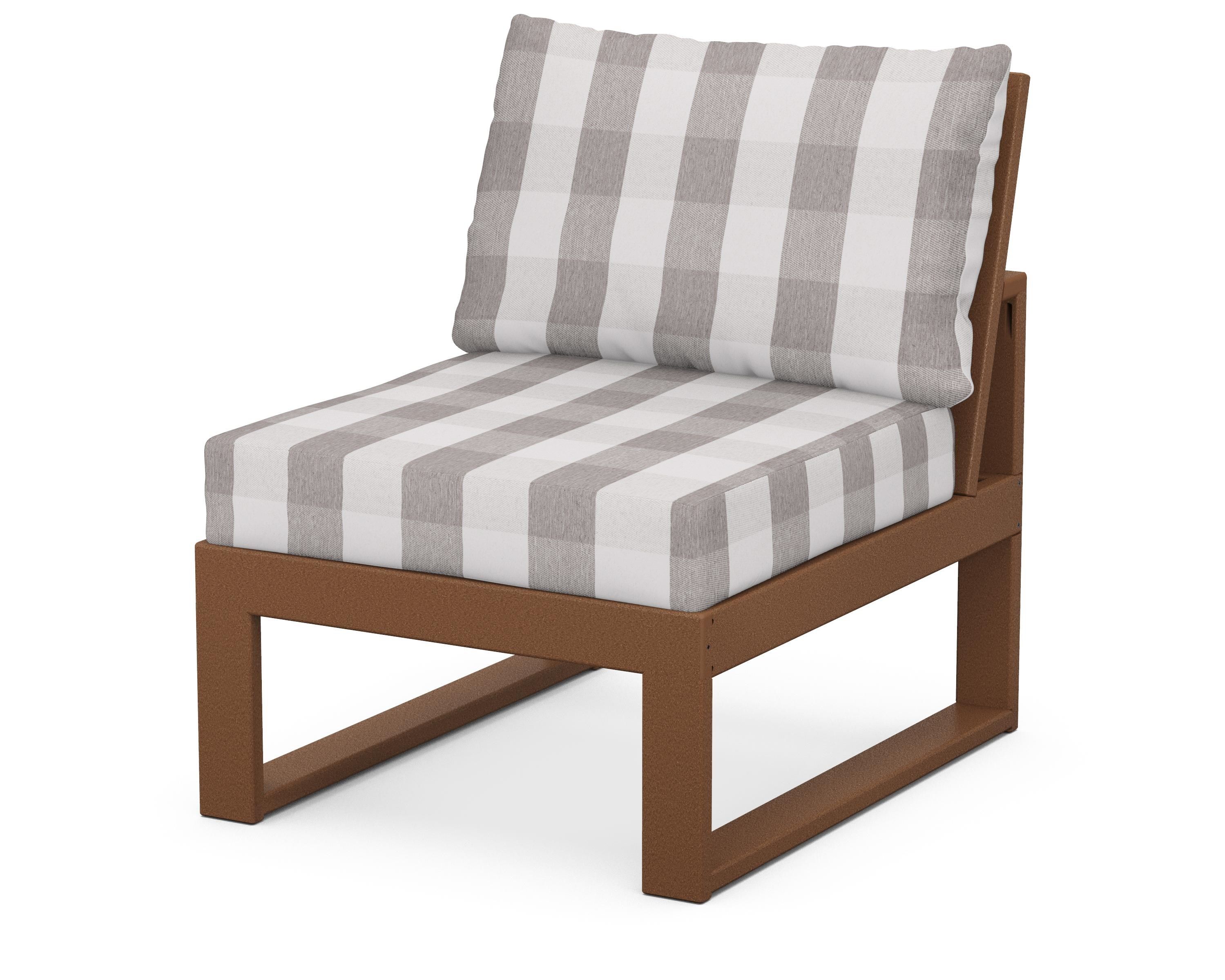 Unbranded Modular Armless Chair in Teak / Buffalo Plaid Grey Mist