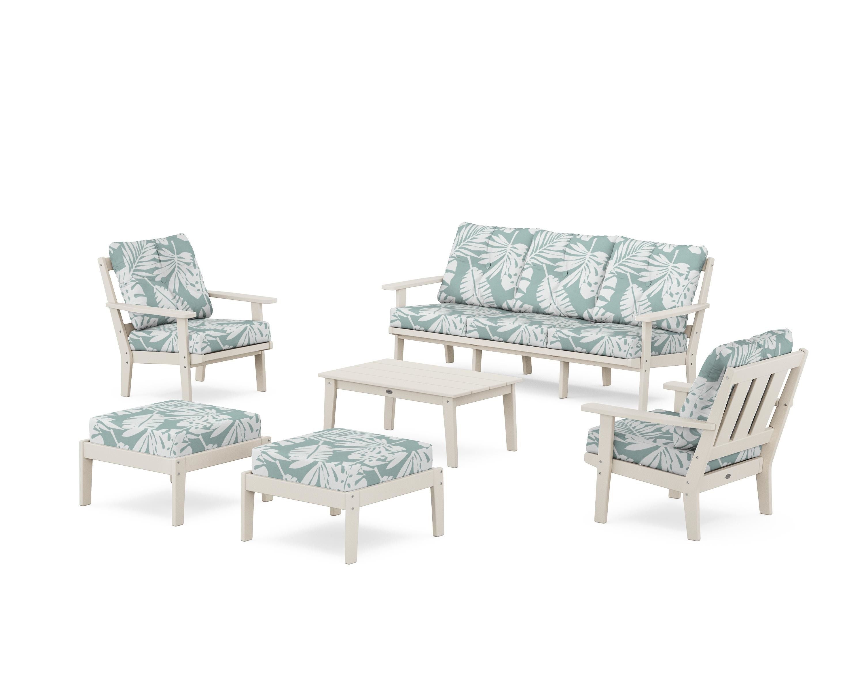 POLYWOOD® Oxford 6-Piece Lounge Sofa Set in Sand / Leaf Glacier Spa