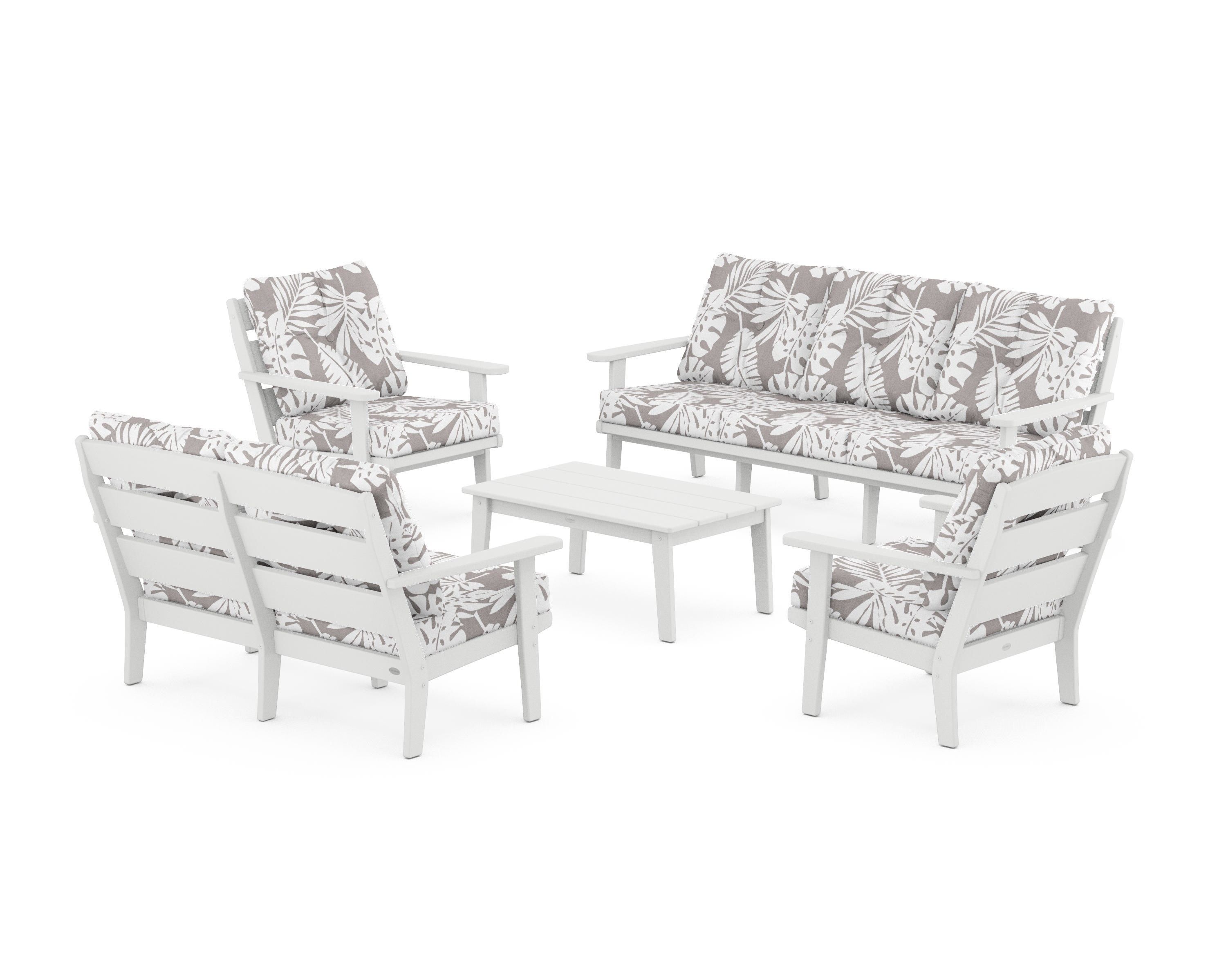 POLYWOOD® Lakeside 5-Piece Lounge Sofa Set in White / Leaf Grey Mist