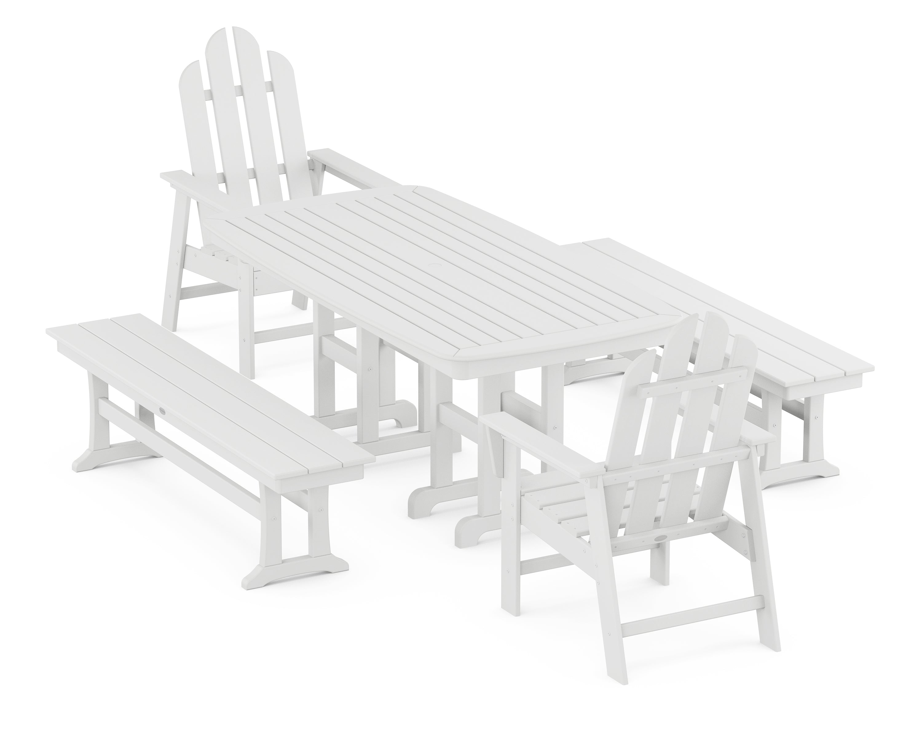 POLYWOOD® Long Island 5-Piece Dining Set with Benches in White