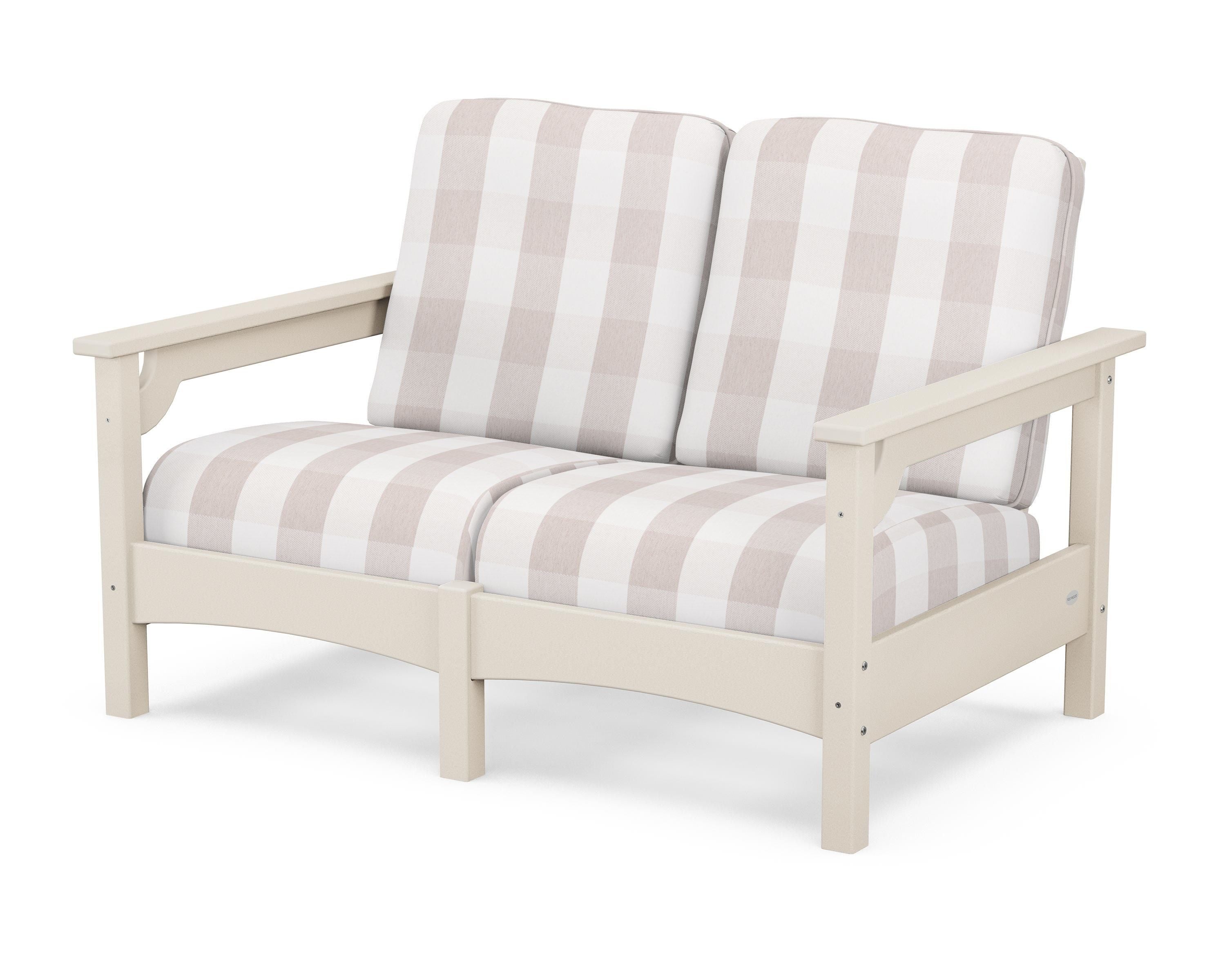 POLYWOOD® Club Loveseat in Sand / Buffalo Plaid Dune Burlap