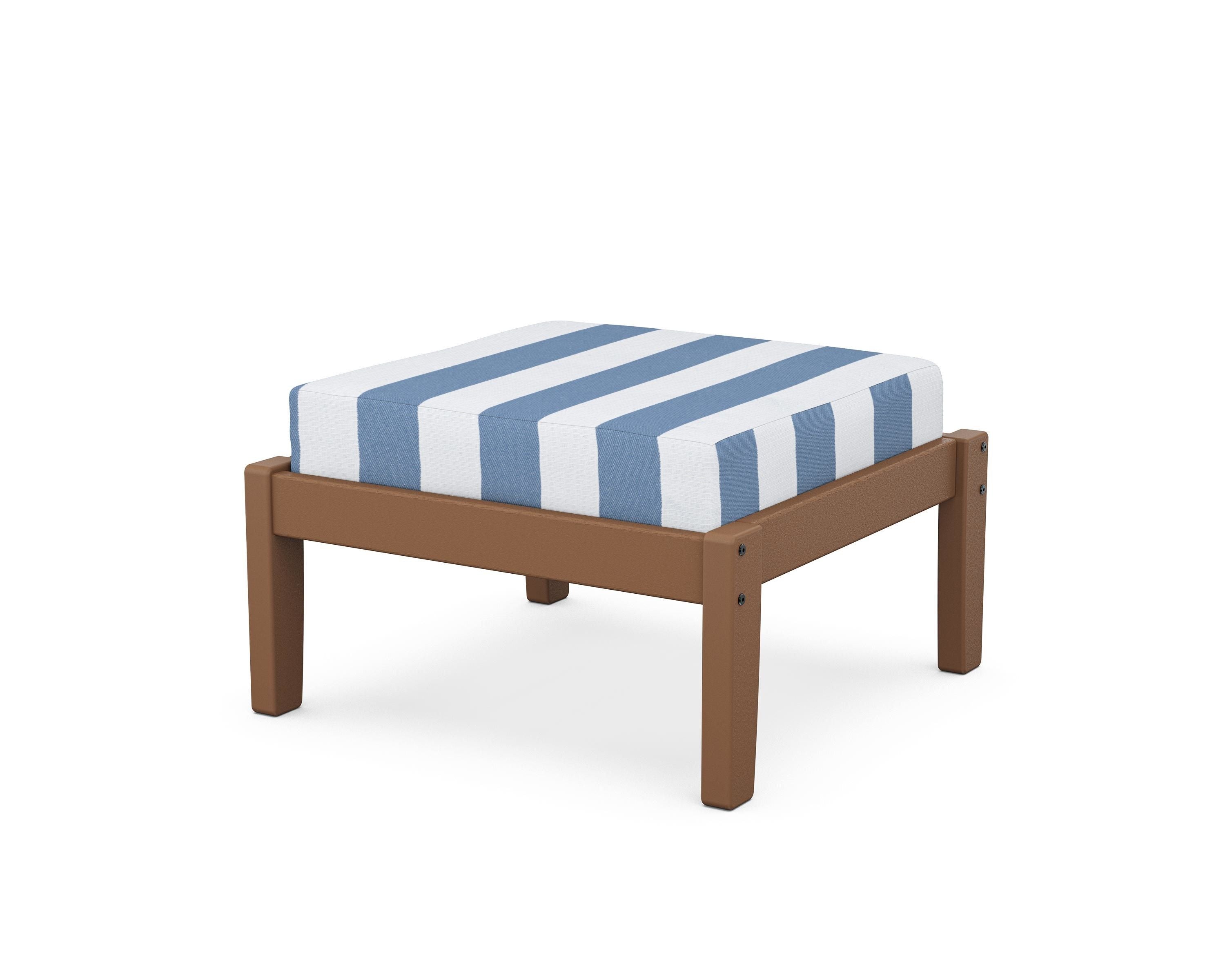 Unbranded Deep Seating Ottoman in Teak / Cabana Stripe Sky Blue