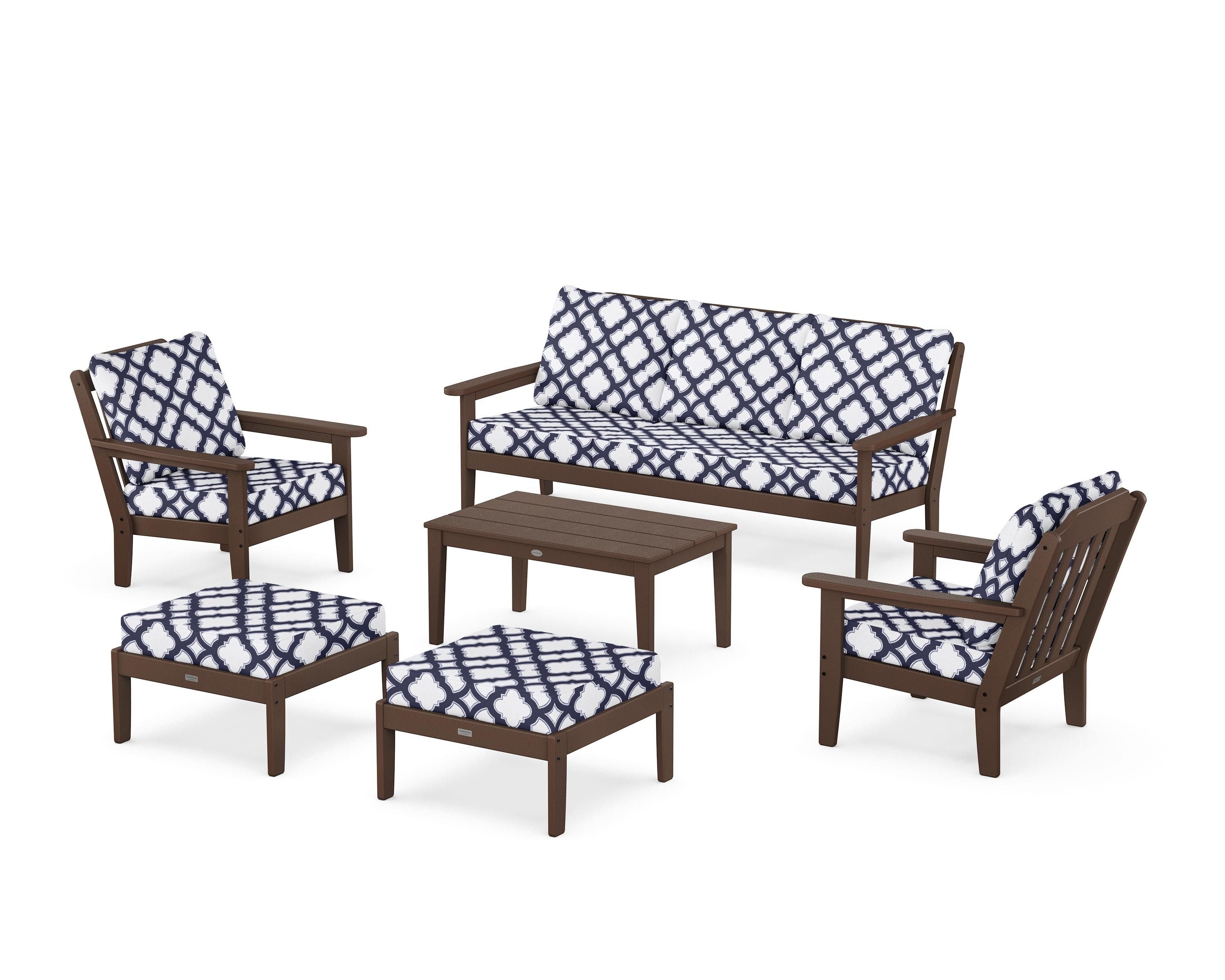Country Living Cottage 6-Piece Lounge Sofa Set in Mahogany / Trellis Navy