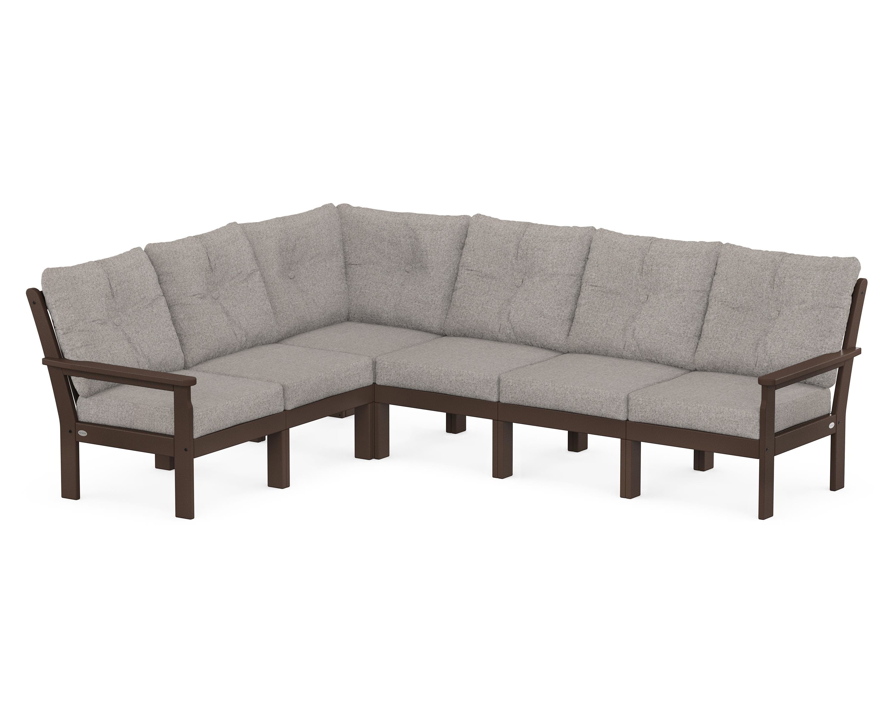 POLYWOOD® Vineyard 6-Piece Sectional in Mahogany / Weathered Tweed