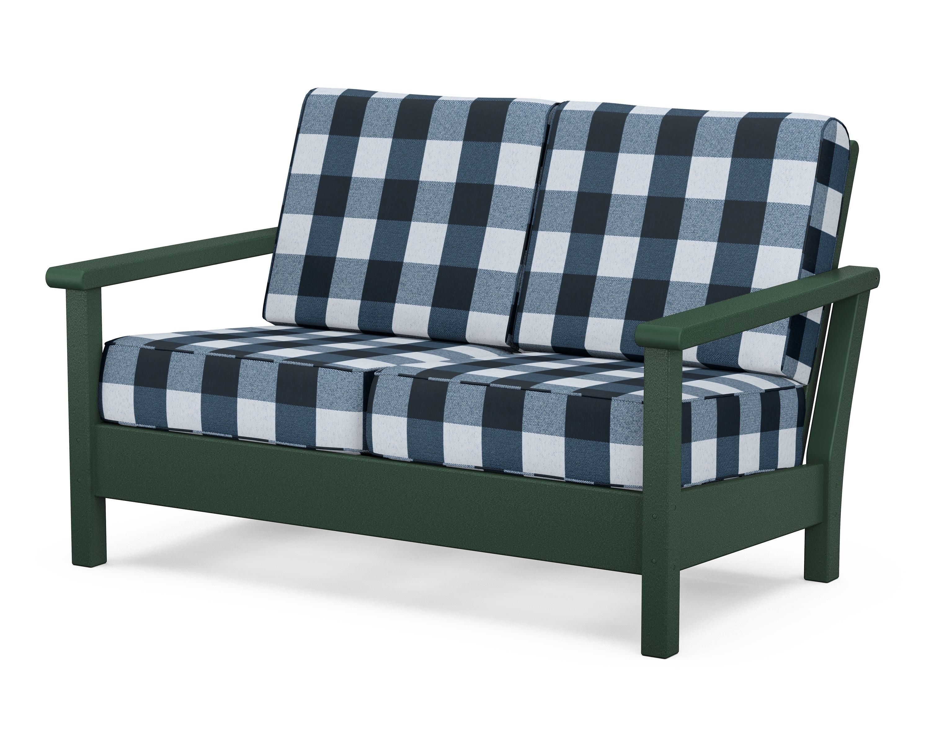 POLYWOOD® Harbour Deep Seating Loveseat in Green / Buffalo Plaid Marine Indigo