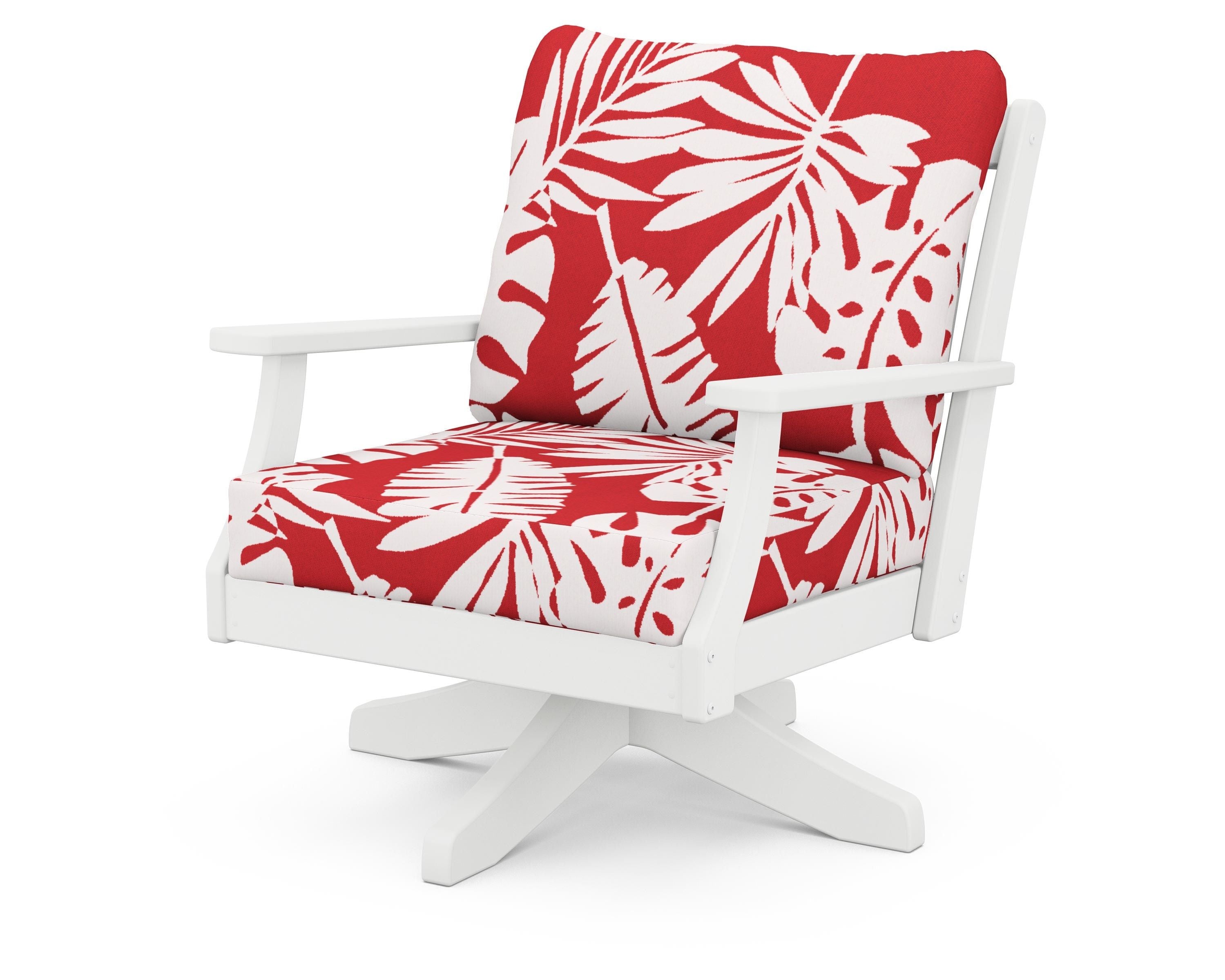 POLYWOOD® Braxton Deep Seating Swivel Chair in White / Leaf Crimson