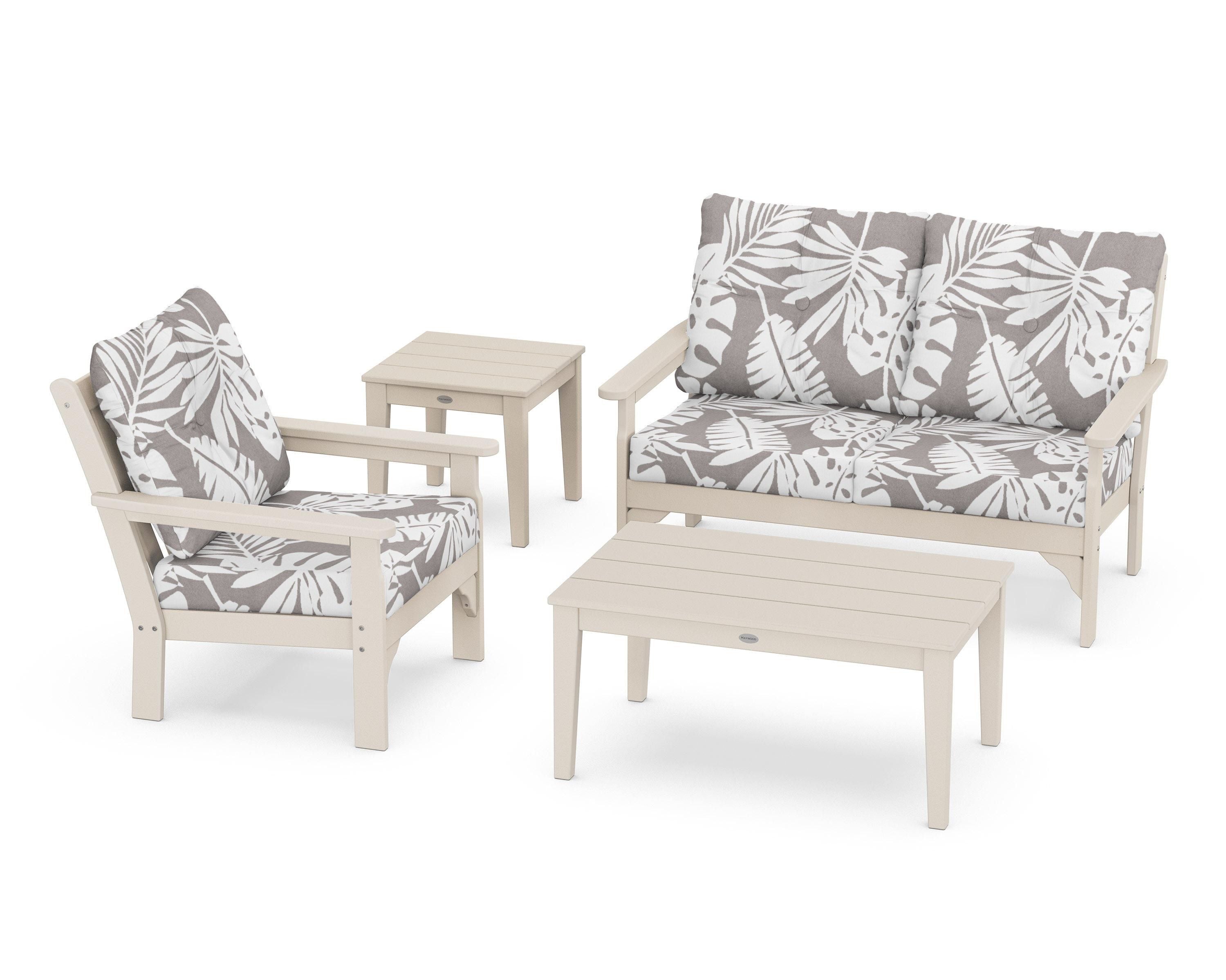 POLYWOOD® Vineyard 4-Piece Deep Seating Set in Sand / Leaf Grey Mist