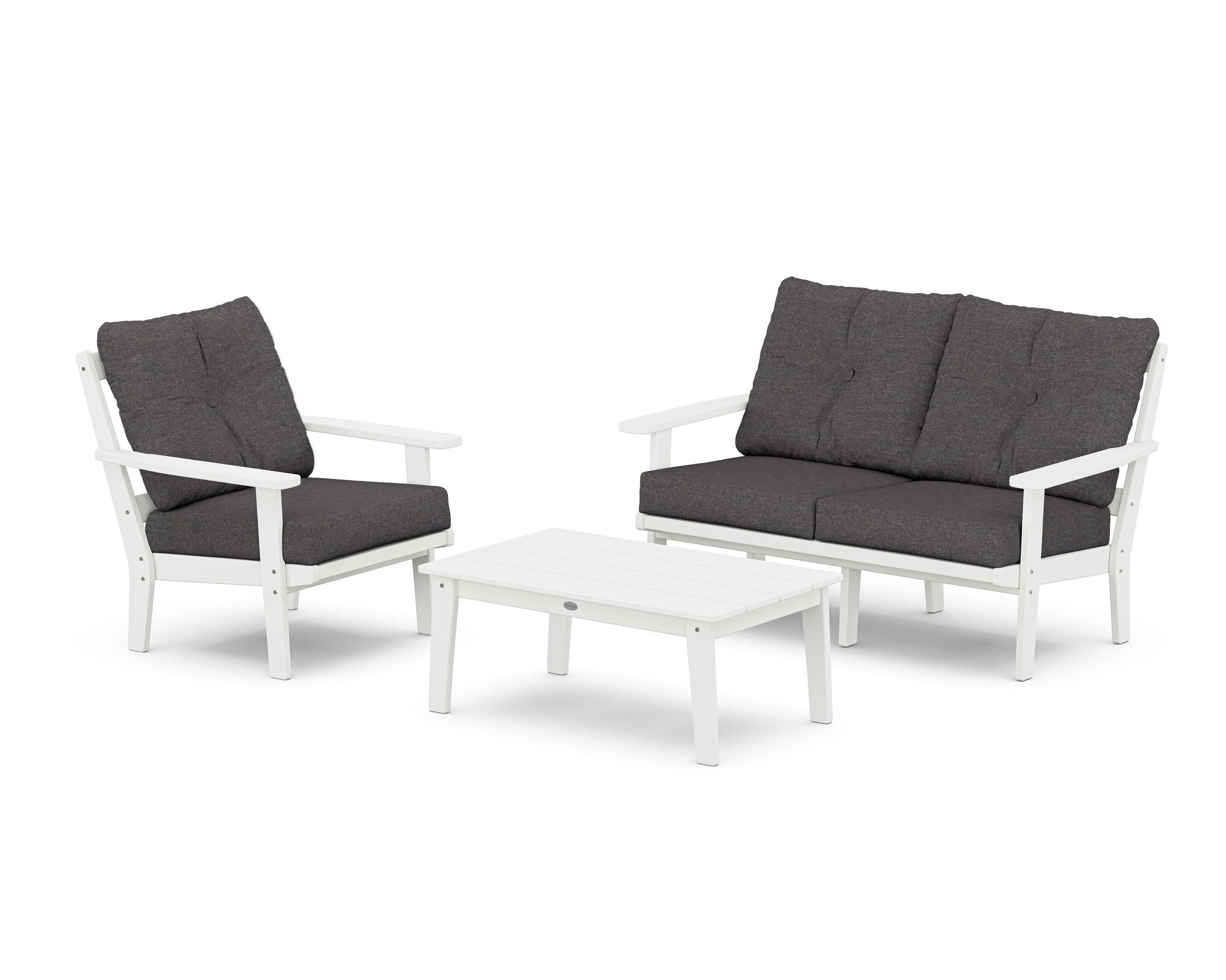 POLYWOOD® Prairie 3-Piece Deep Seating Set with Loveseat in White / Ash Charcoal
