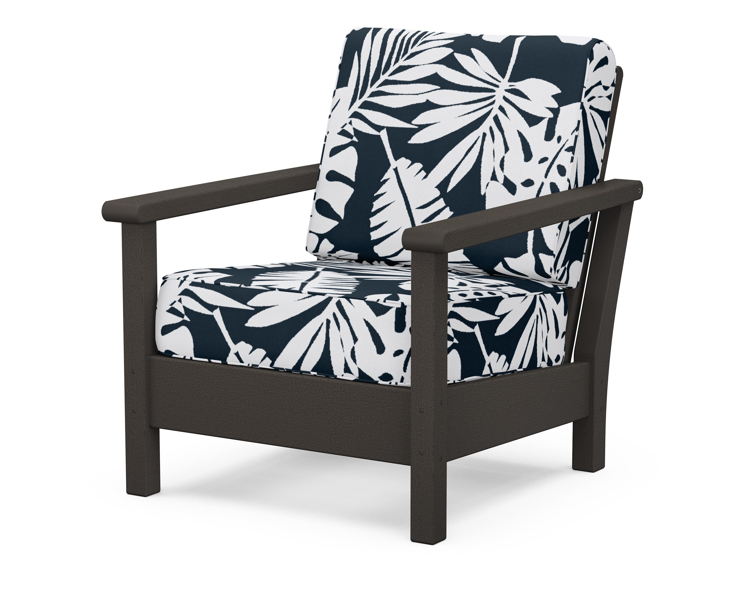 POLYWOOD® Harbour Deep Seating Chair in Vintage Coffee / Leaf Marine Indigo