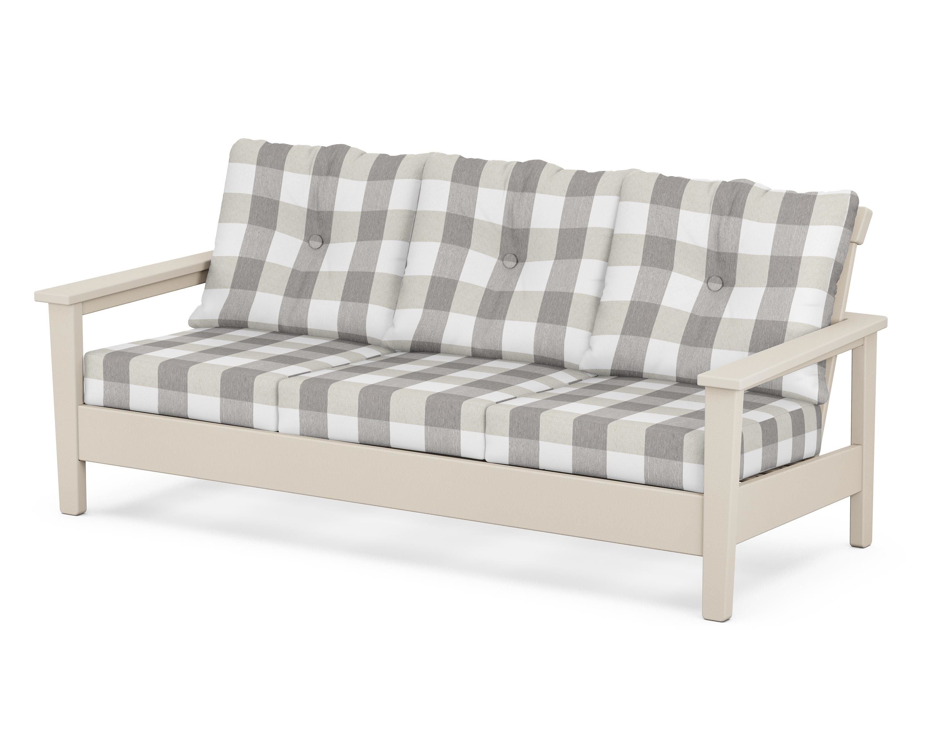 POLYWOOD® Prescott Deep Seating Sofa in Sand / Buffalo Plaid Grey Mist