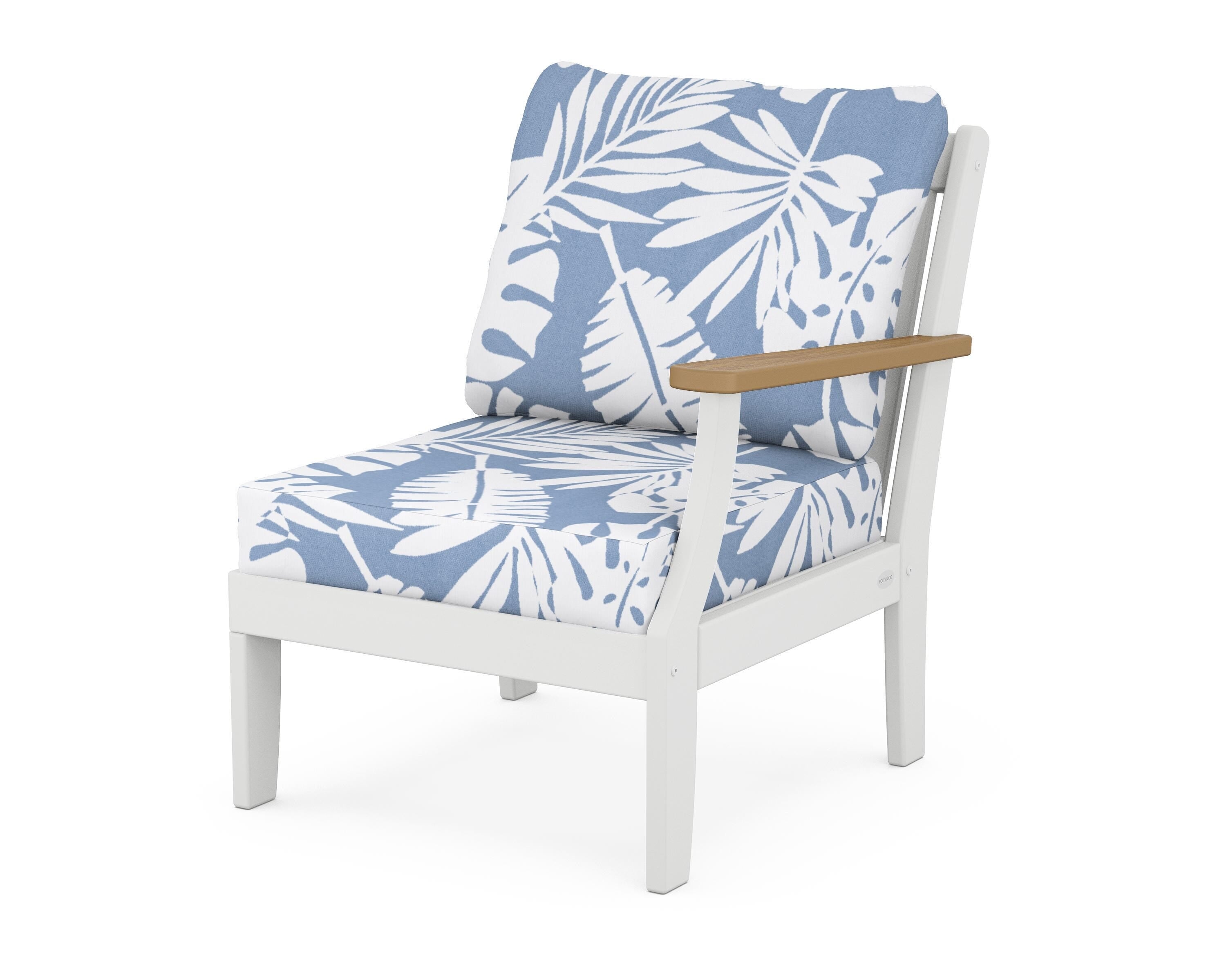 POLYWOOD® Braxton Modular Right Arm Chair in White / Natural / Leaf Sky Blue