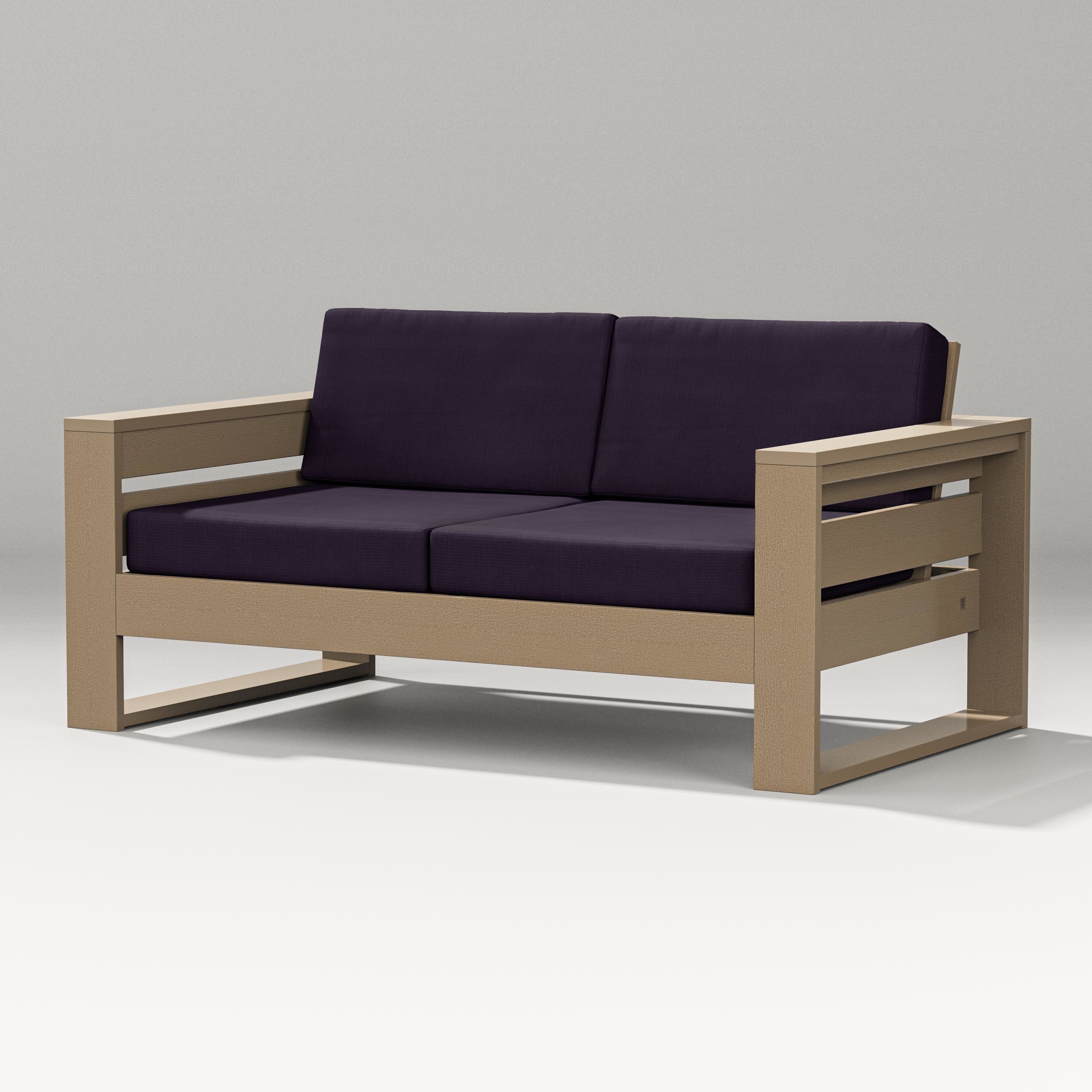 PW Designer Series Latitude Loveseat in Vintage Sahara / Navy Linen