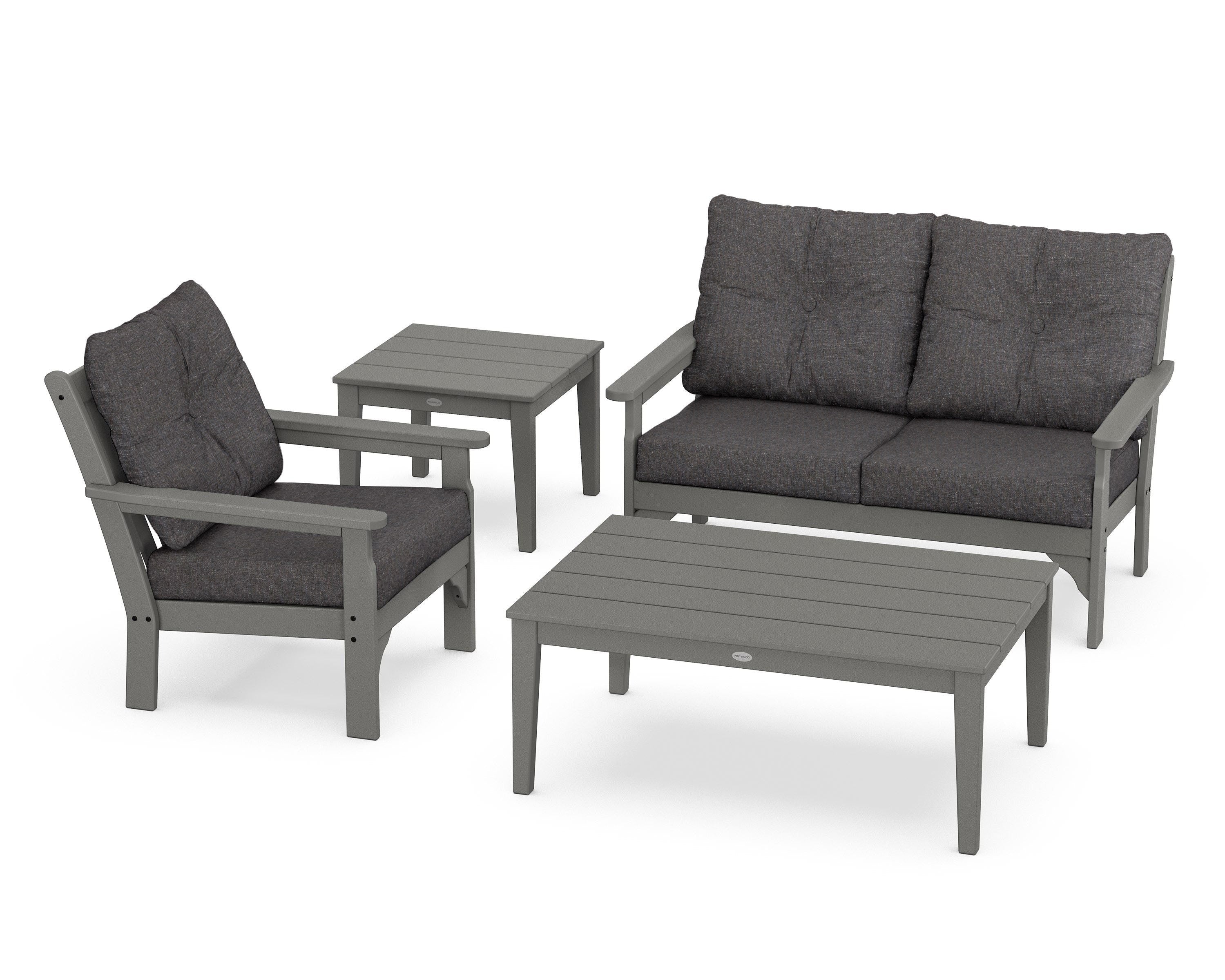 POLYWOOD® Vineyard 4-Piece Deep Seating Set in Slate Grey / Ash Charcoal