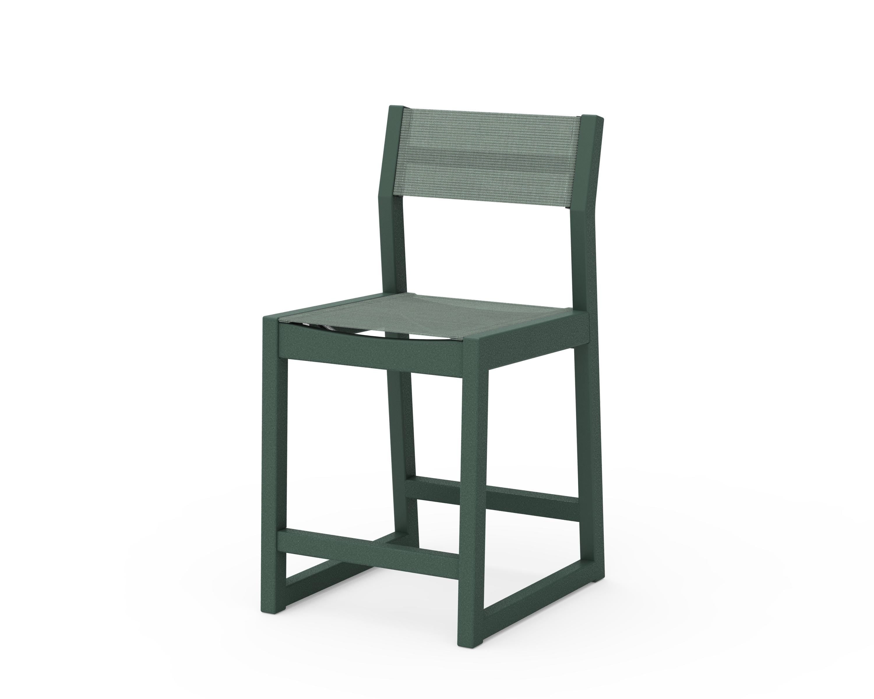 POLYWOOD® EDGE Sling Counter Side Chair in Green / Dupioni Sea Mist Sling