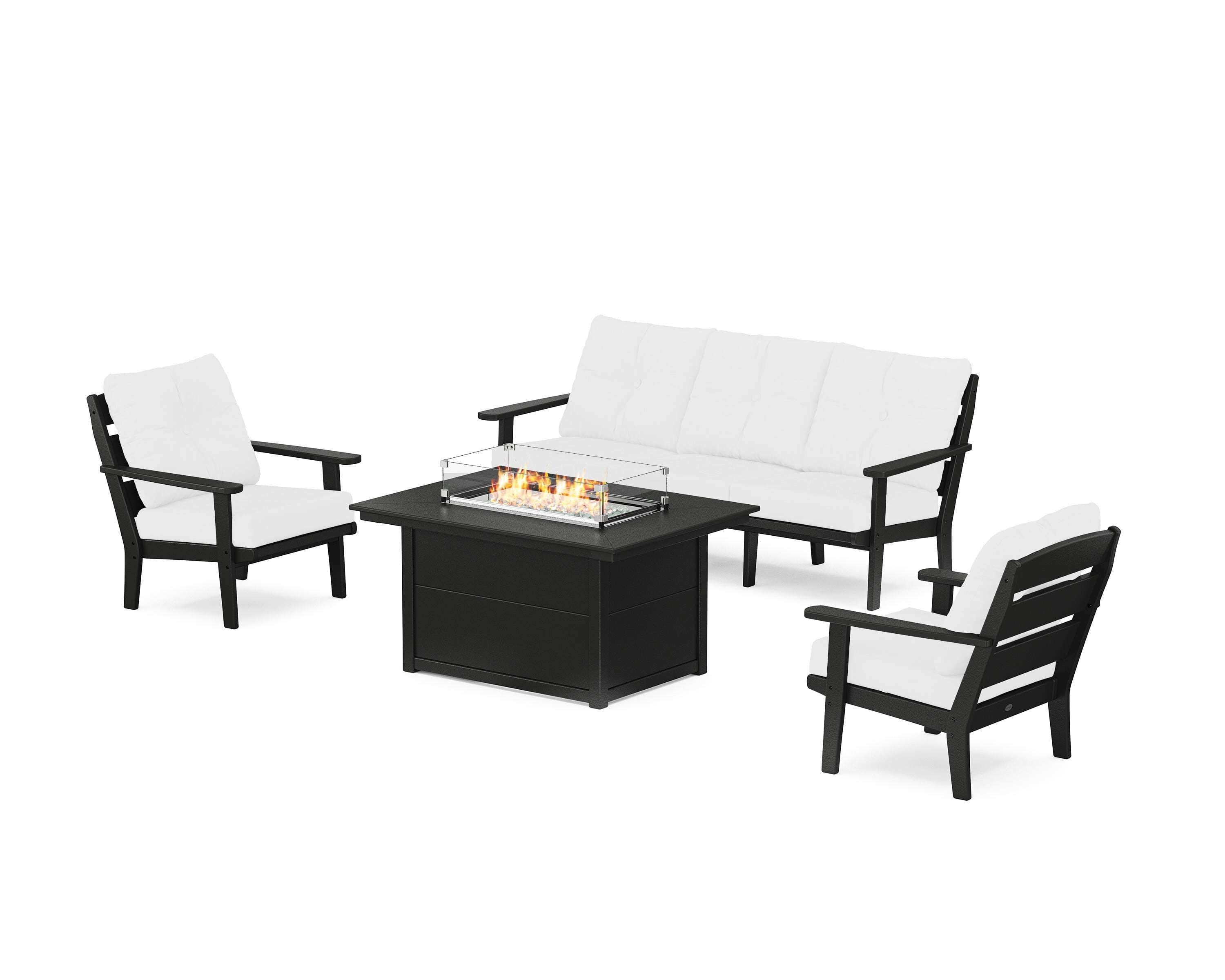 POLYWOOD® Lakeside Deep Seating Fire Pit Table Set in Black / Natural