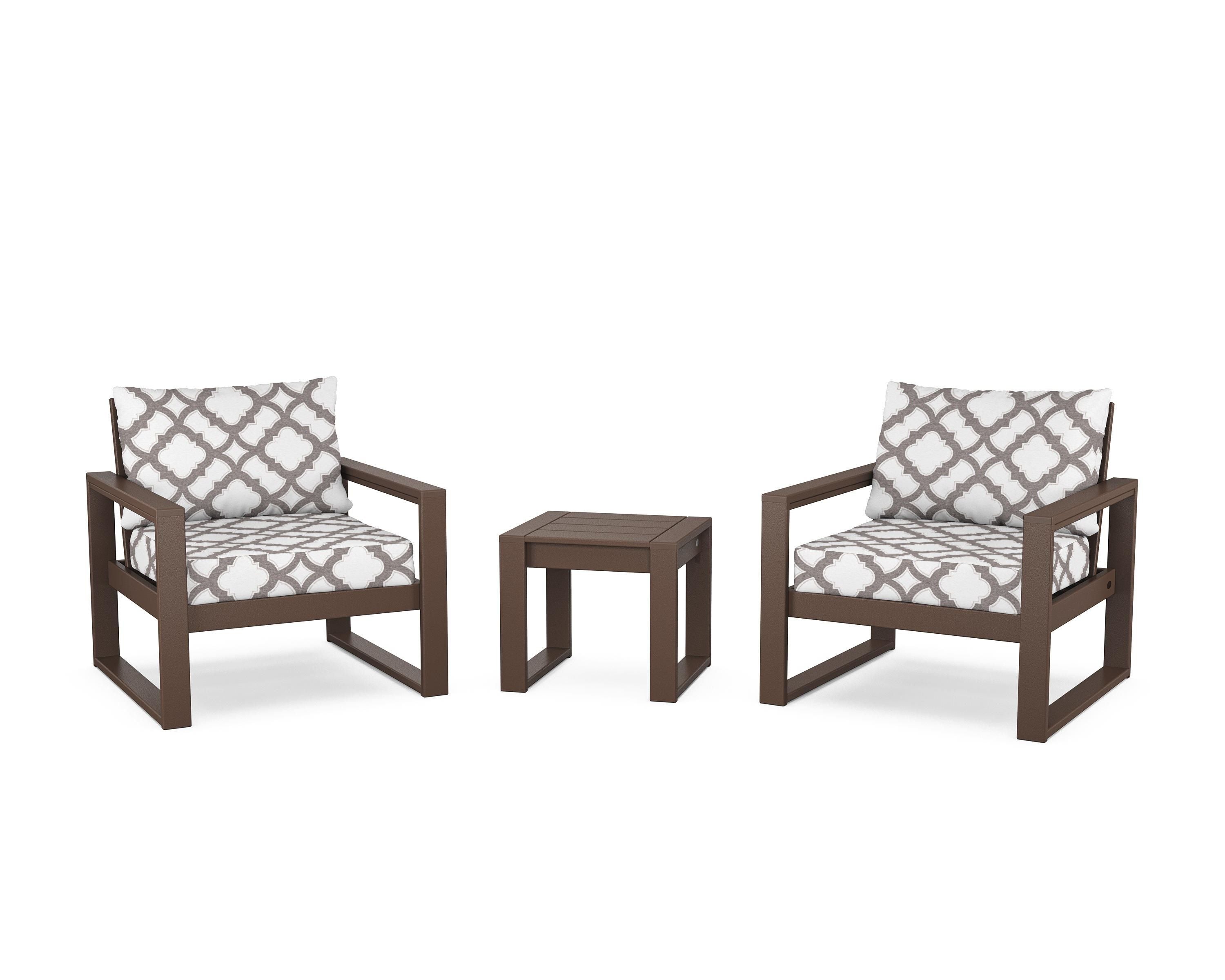 POLYWOOD® EDGE Sectional 3-Piece Deep Seating Set in Mahogany / Trellis Grey Mist